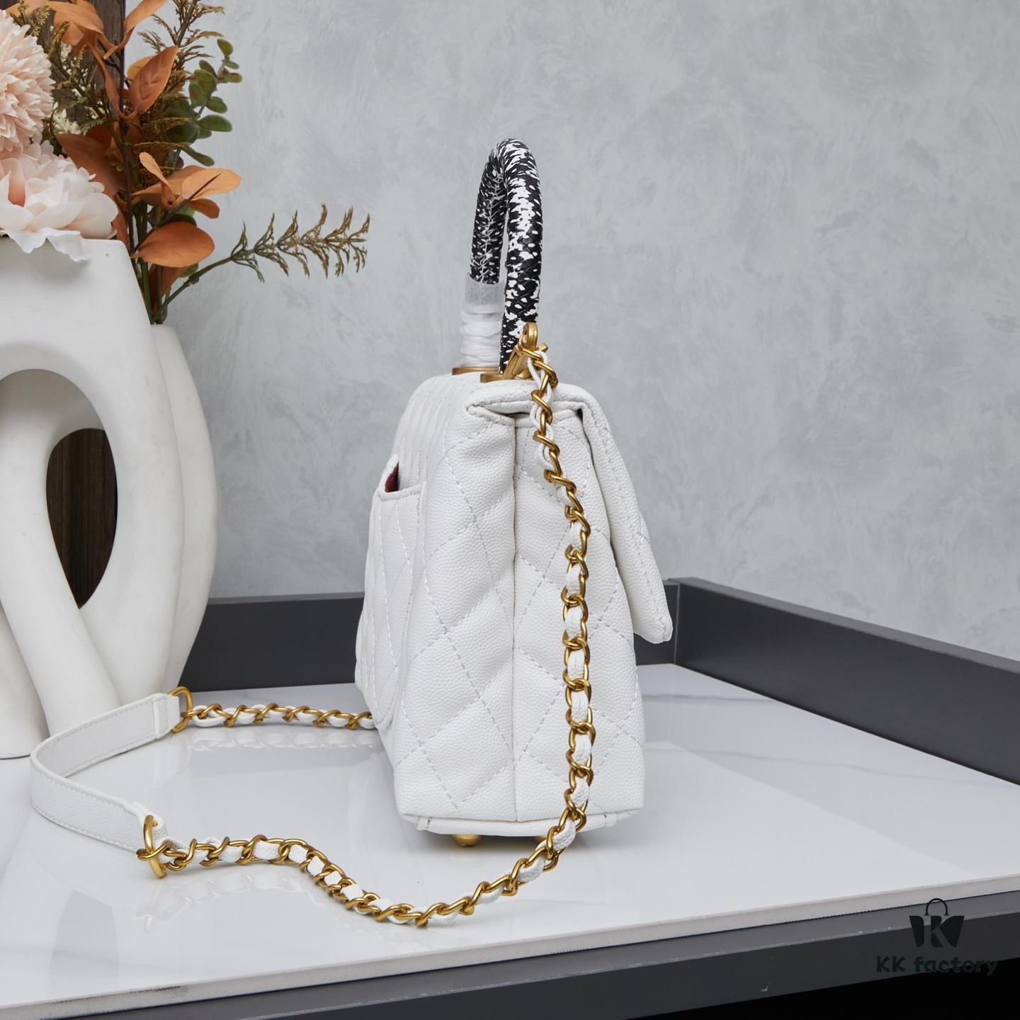 New Arrival with Box, Mini Chanel Coco Handle in Black Calfskin with Gold Hardware and Red Handle