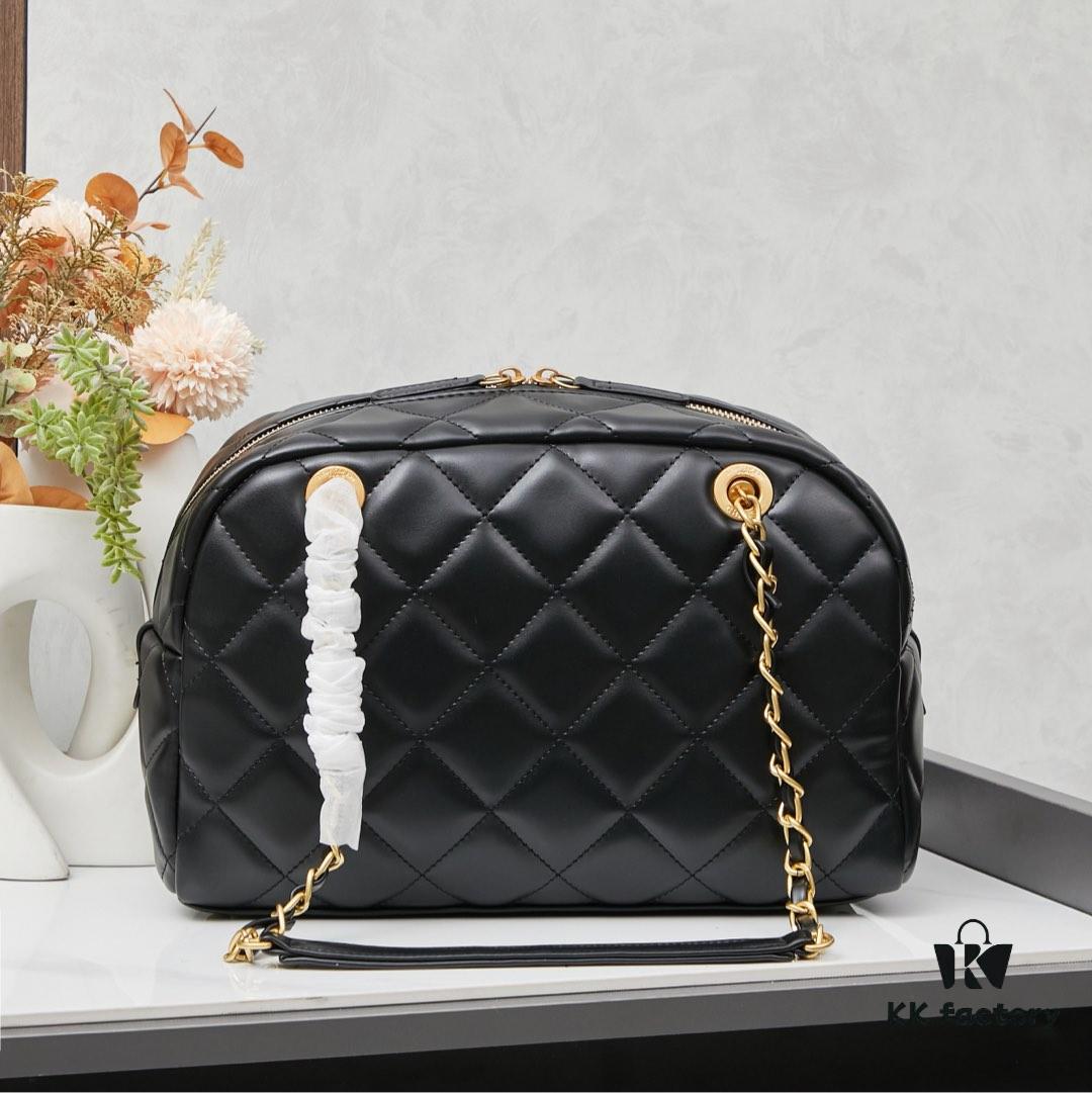 New Arrival Chanel 24A Bowling Bag in Black Crinkled Calfskin - Mini Size