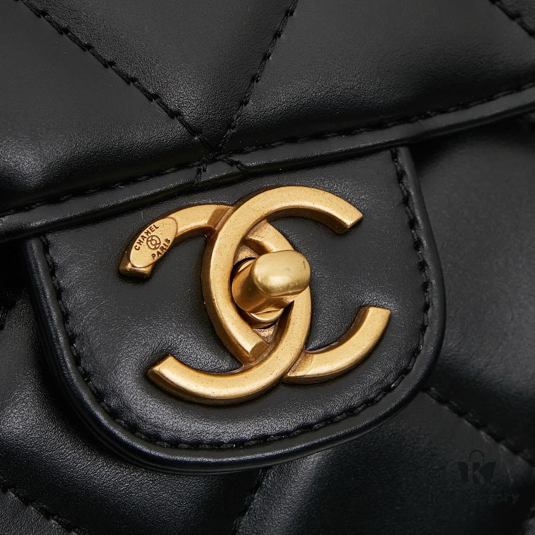 New Arrival Chanel 24A Bowling Bag in Black Crinkled Calfskin - Mini Size