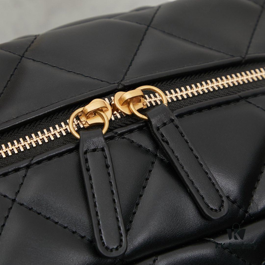 New Arrival Chanel 24A Bowling Bag in Black Crinkled Calfskin - Mini Size