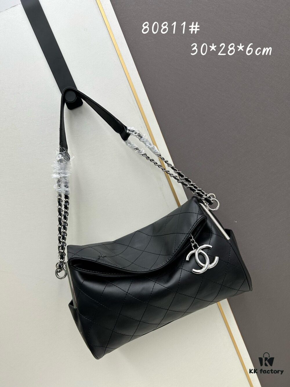 New Small Size Chanel Black Silver Exterior Stitching Hobo Bag ②size