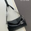 New Small Size Chanel Black Silver Exterior Stitching Hobo Bag ②size