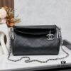 New Large-Sized Chanel Black and Silver Exterior Stitching Hobo Bag ② Size