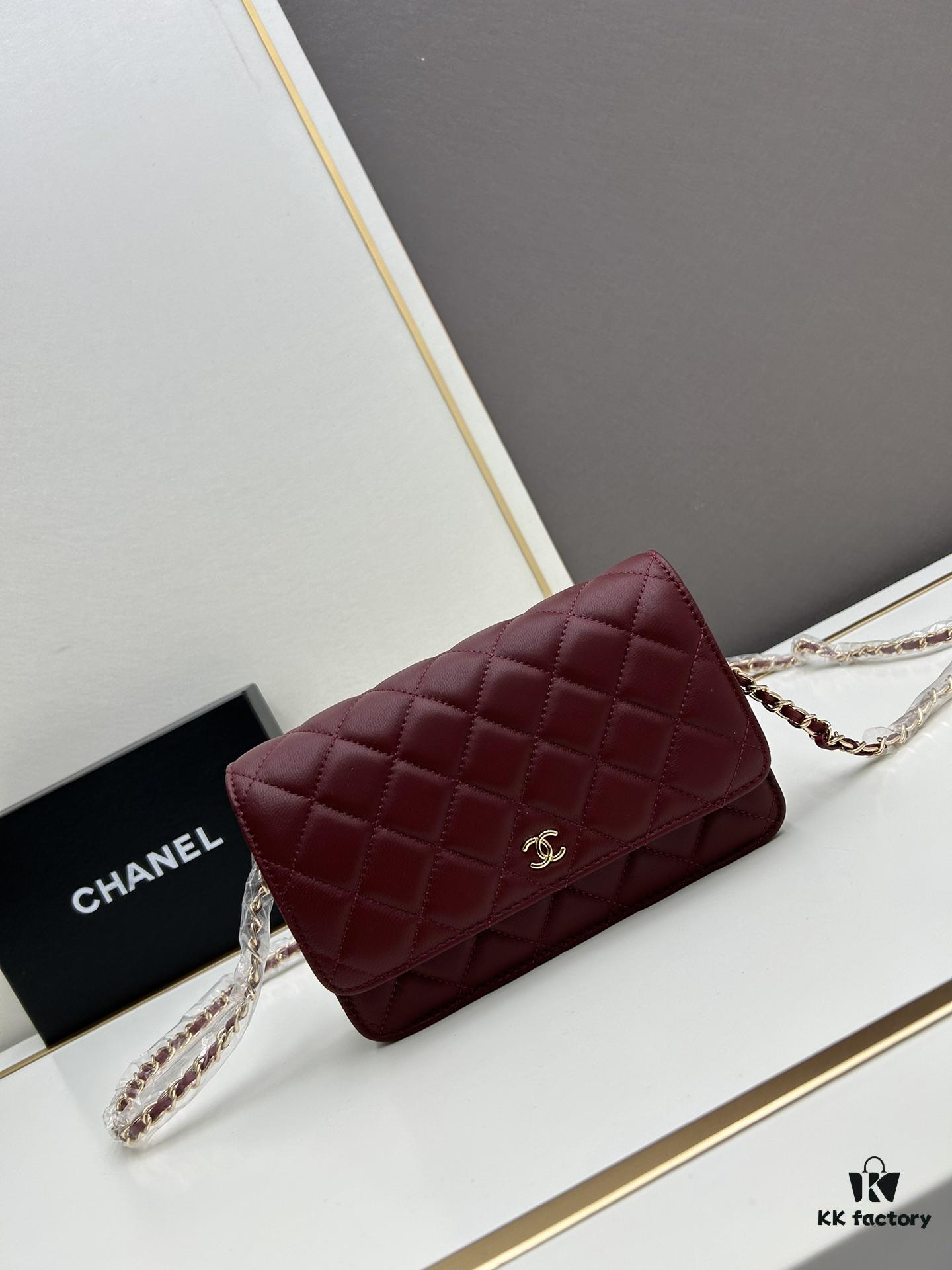 Box Included (33814 Lambskin) Chanel WOC Classic Fortune Bag, Crossbody or Shoulder Wear, Chain Stowable Inside for Clutch Use