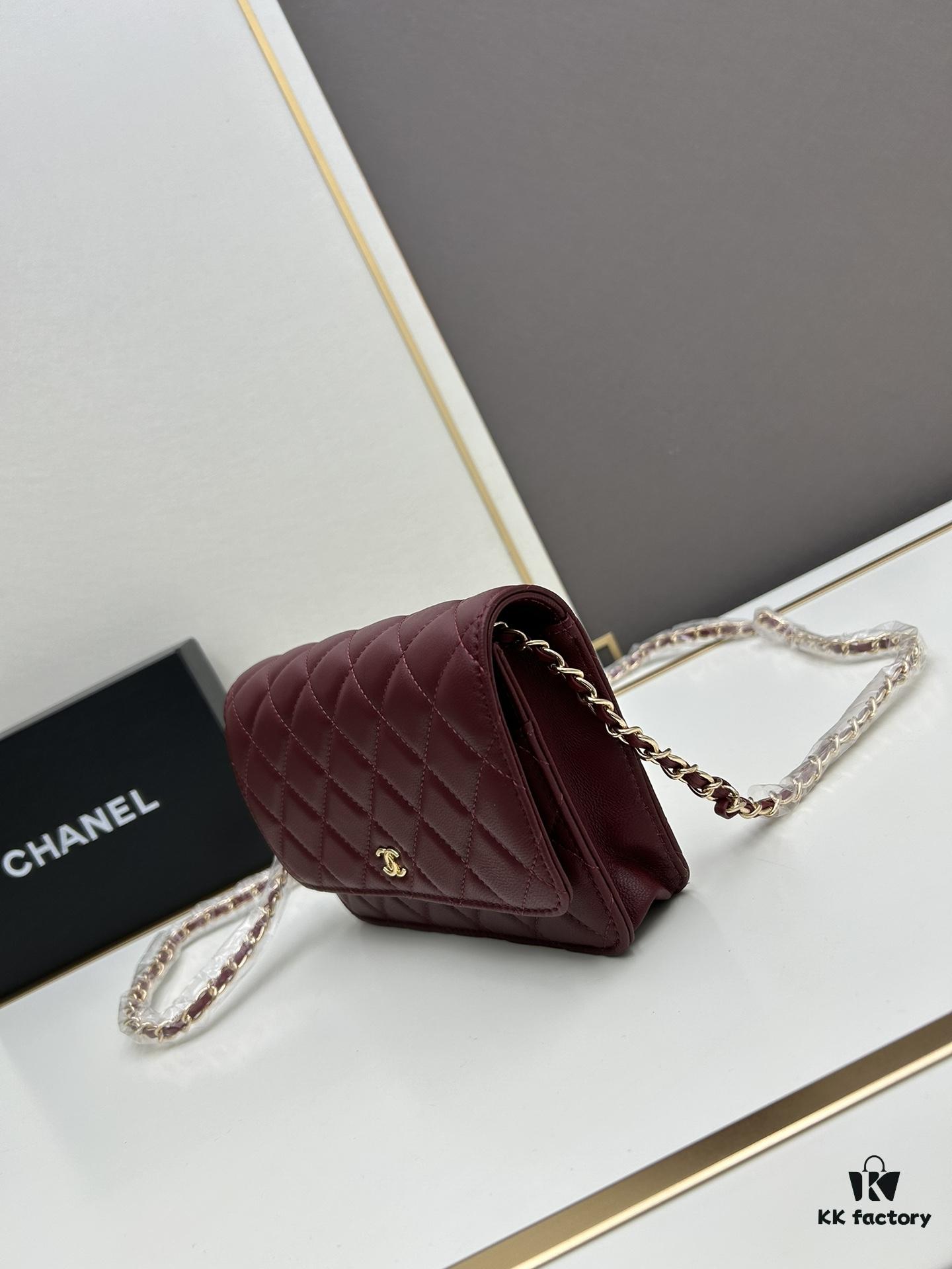 Box Included (33814 Lambskin) Chanel WOC Classic Fortune Bag, Crossbody or Shoulder Wear, Chain Stowable Inside for Clutch Use