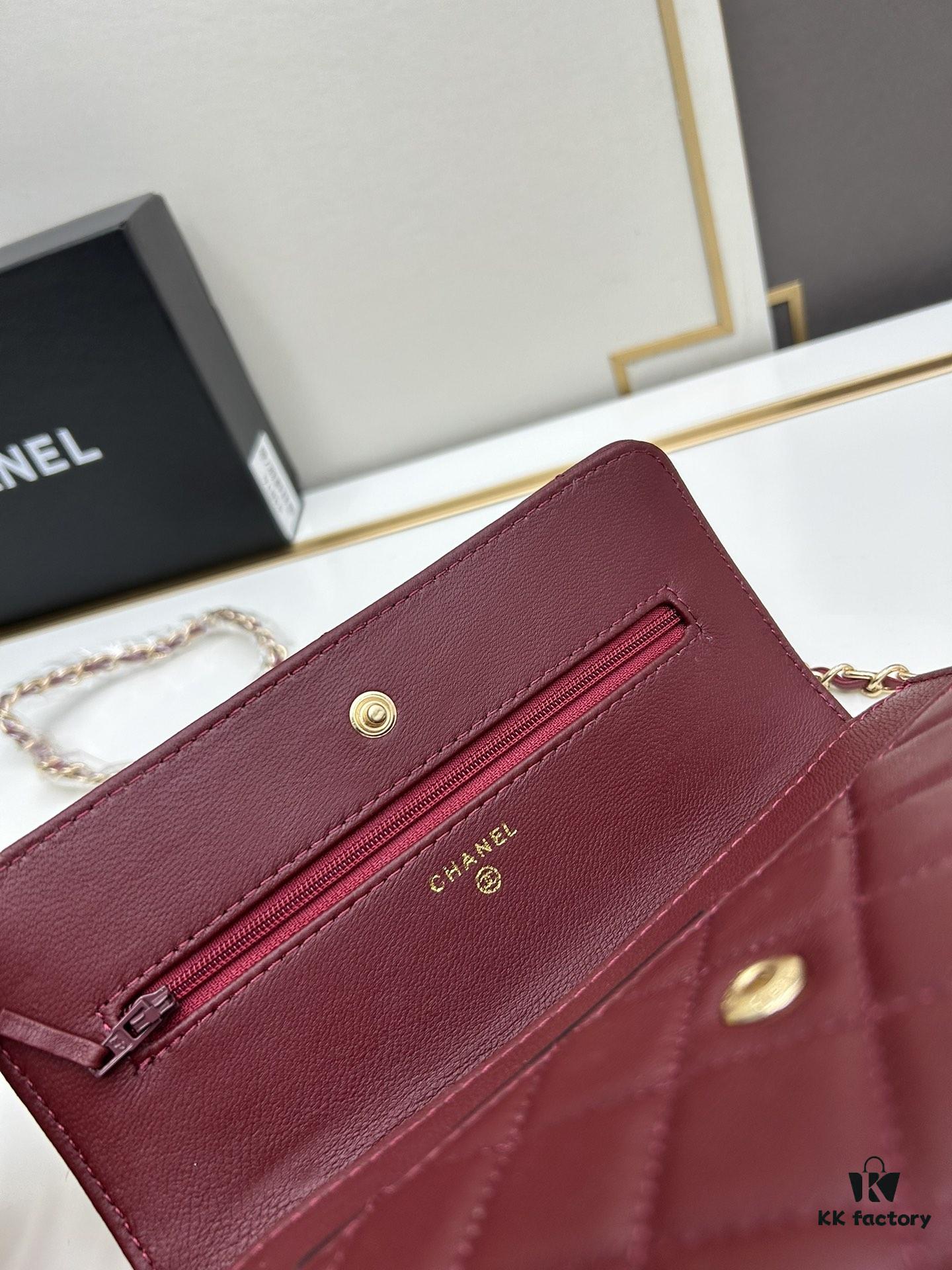 Box Included (33814 Lambskin) Chanel WOC Classic Fortune Bag, Crossbody or Shoulder Wear, Chain Stowable Inside for Clutch Use