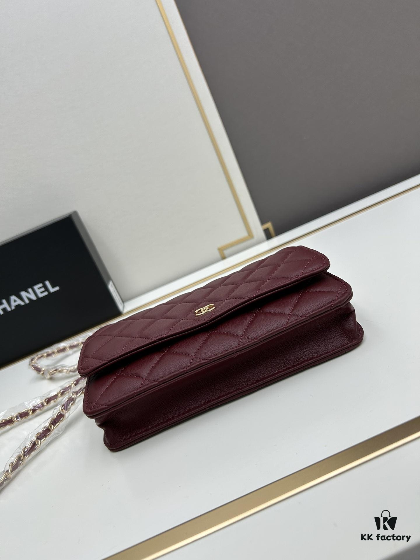 Box Included (33814 Lambskin) Chanel WOC Classic Fortune Bag, Crossbody or Shoulder Wear, Chain Stowable Inside for Clutch Use