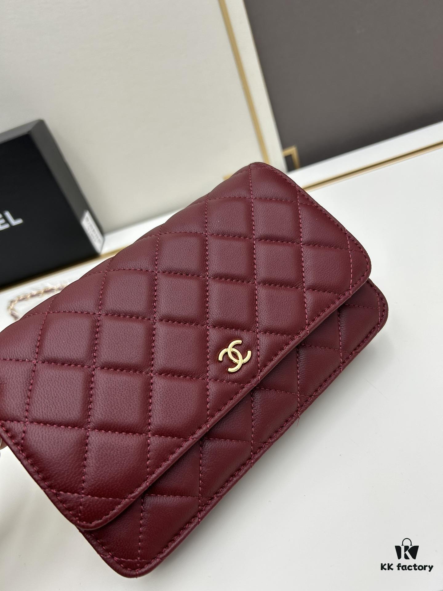 Box Included (33814 Lambskin) Chanel WOC Classic Fortune Bag, Crossbody or Shoulder Wear, Chain Stowable Inside for Clutch Use