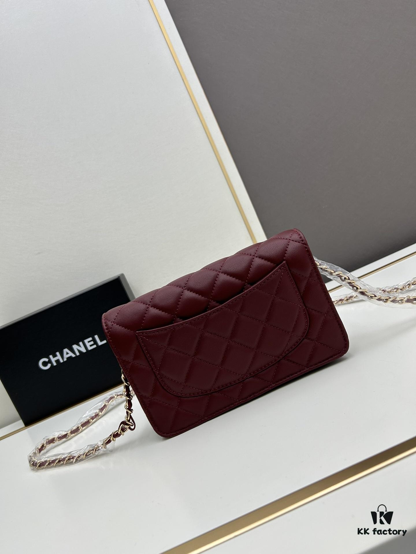 Box Included (33814 Lambskin) Chanel WOC Classic Fortune Bag, Crossbody or Shoulder Wear, Chain Stowable Inside for Clutch Use