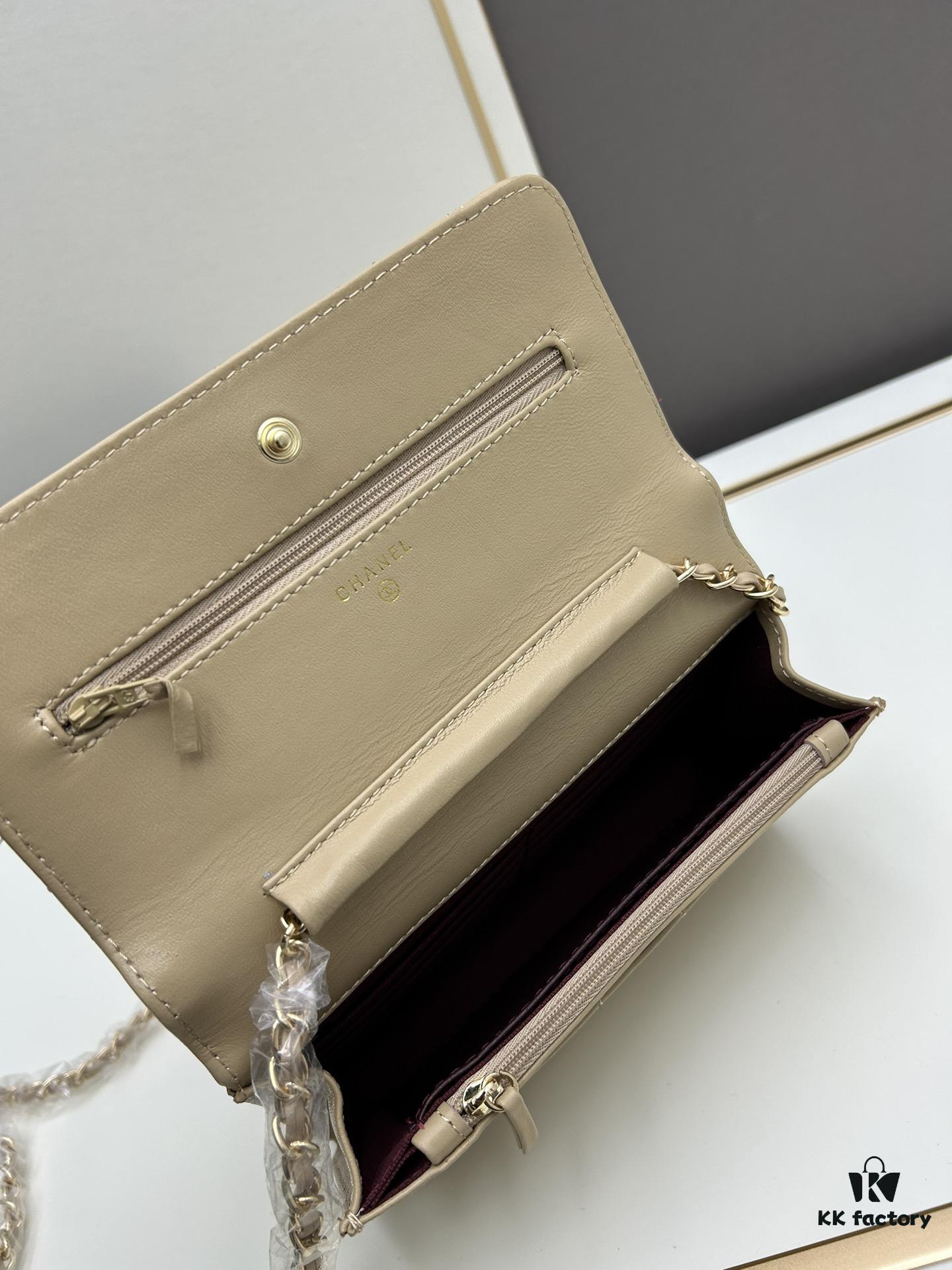 Chanel WOC Classic Fortune Bag with Box (33814 Lambskin) 🔔🔥 Adjustable Crossbody or Shoulder Strap, Chain Can Be Stored Inside for Clutch Use, Compact Yet Spacious, Interior with Card Slots, Zipper Compartment, and Coin Pocket, Small and Practical! Size: W19*H12*D4