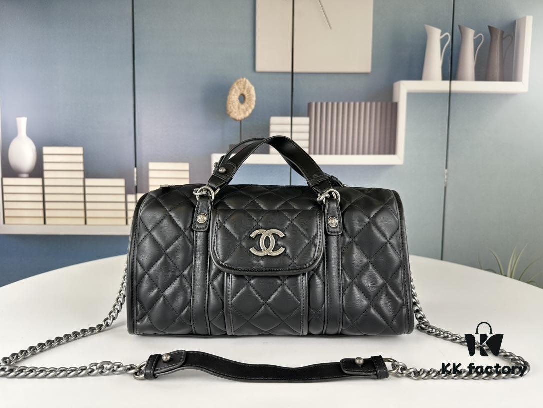 New Arrival Vintage Chanel Boston Bag in Black and Gold – Absolutely Collector-Level Cute!