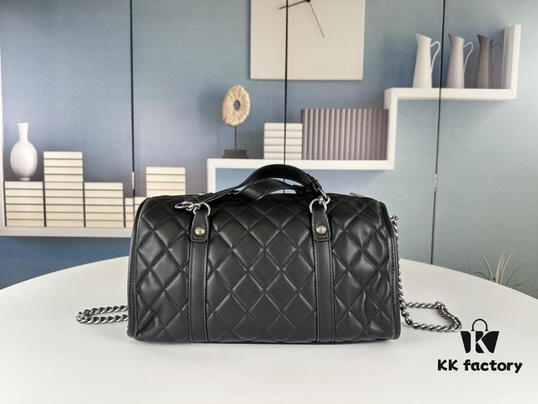 New Arrival Vintage Chanel Boston Bag in Black and Gold – Absolutely Collector-Level Cute!