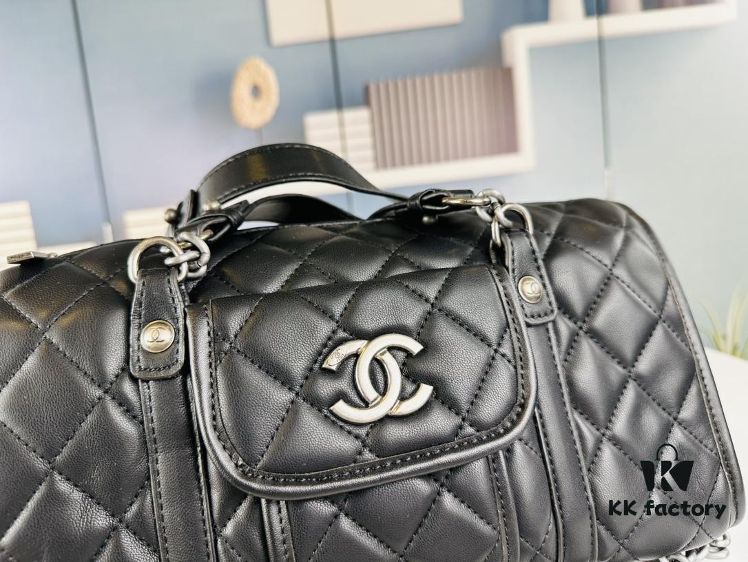 New Arrival Vintage Chanel Boston Bag in Black and Gold – Absolutely Collector-Level Cute!