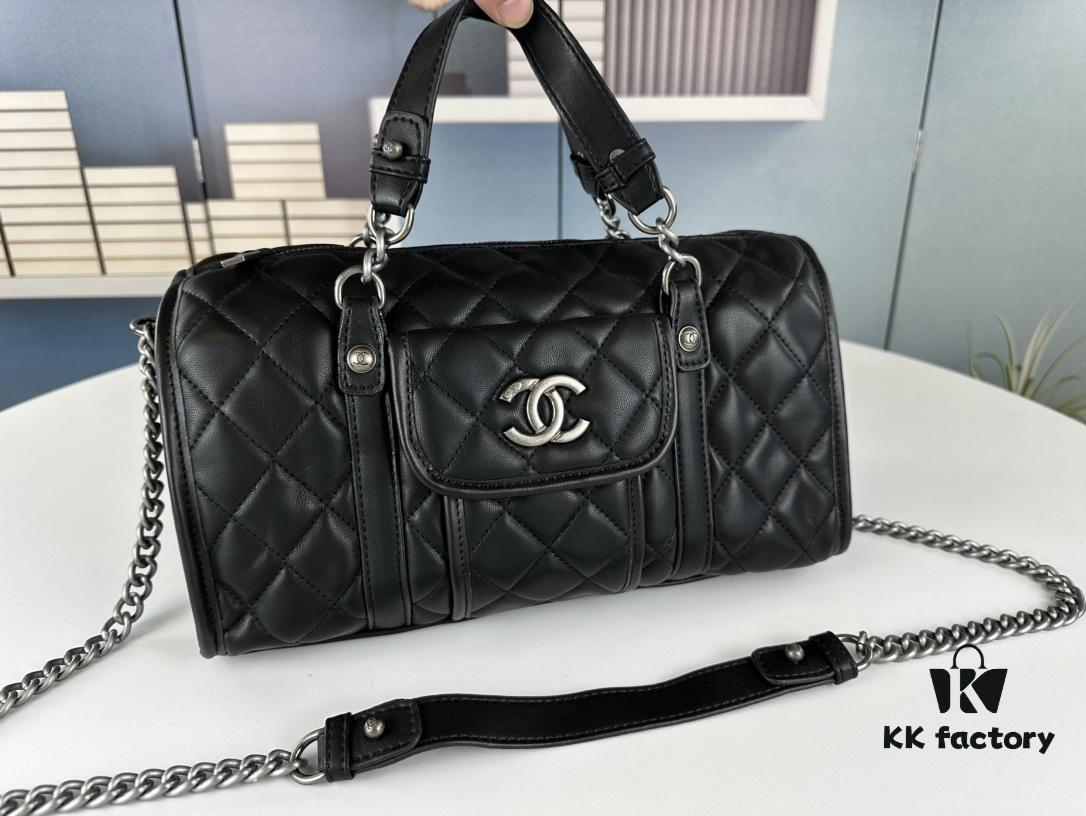 New Arrival Vintage Chanel Boston Bag in Black and Gold – Absolutely Collector-Level Cute!