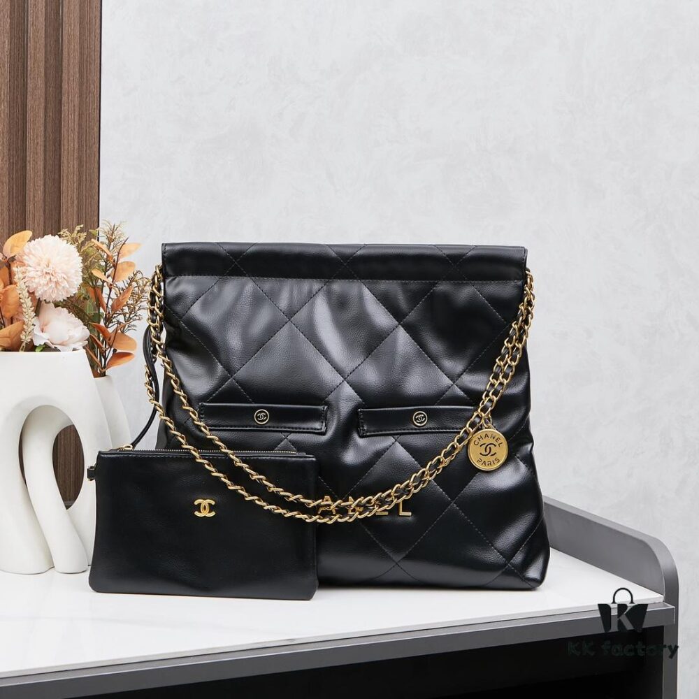 New Chanel 24B Model | Small Black and Gold Double Pocket 22Bag 🖤