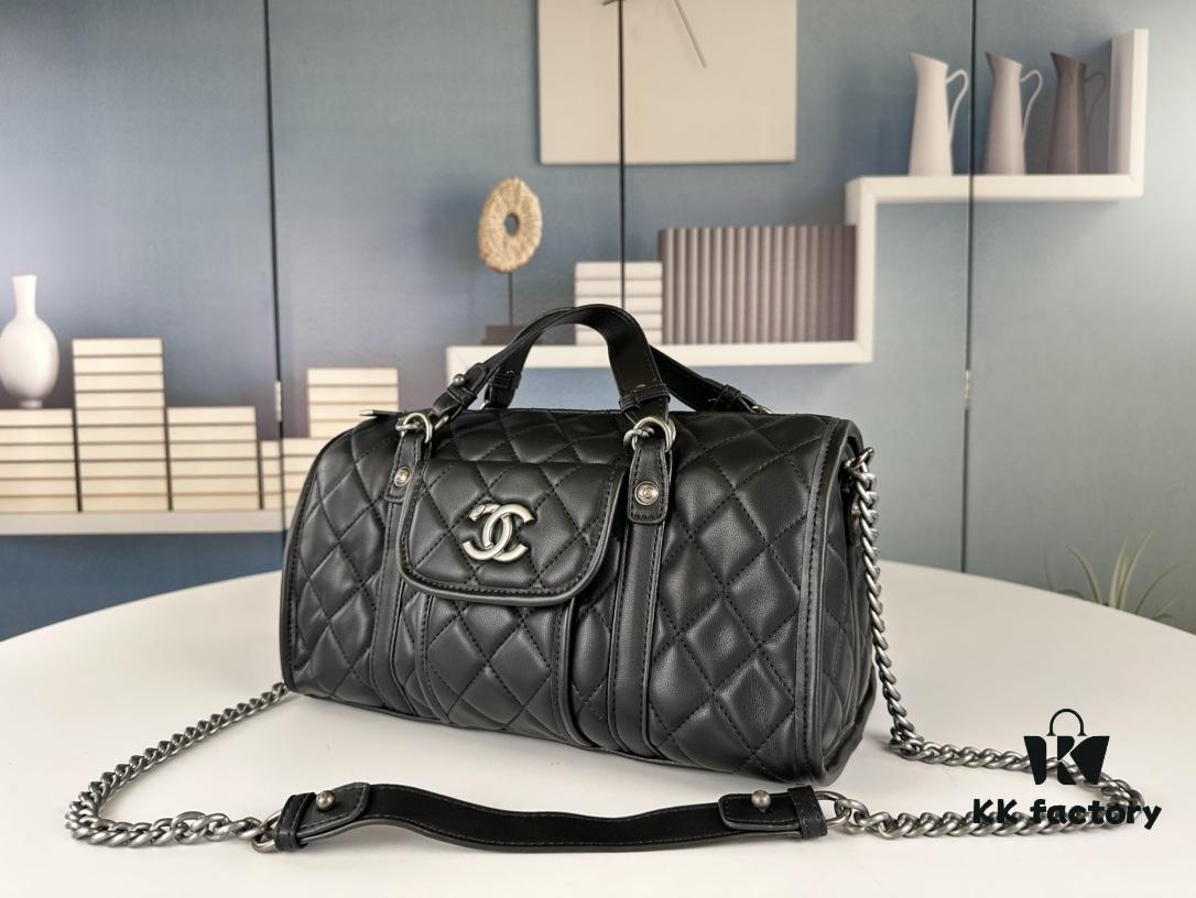 New Arrival Vintage Chanel Boston Bag in Black and Gold – Absolutely Collector-Level Cute!