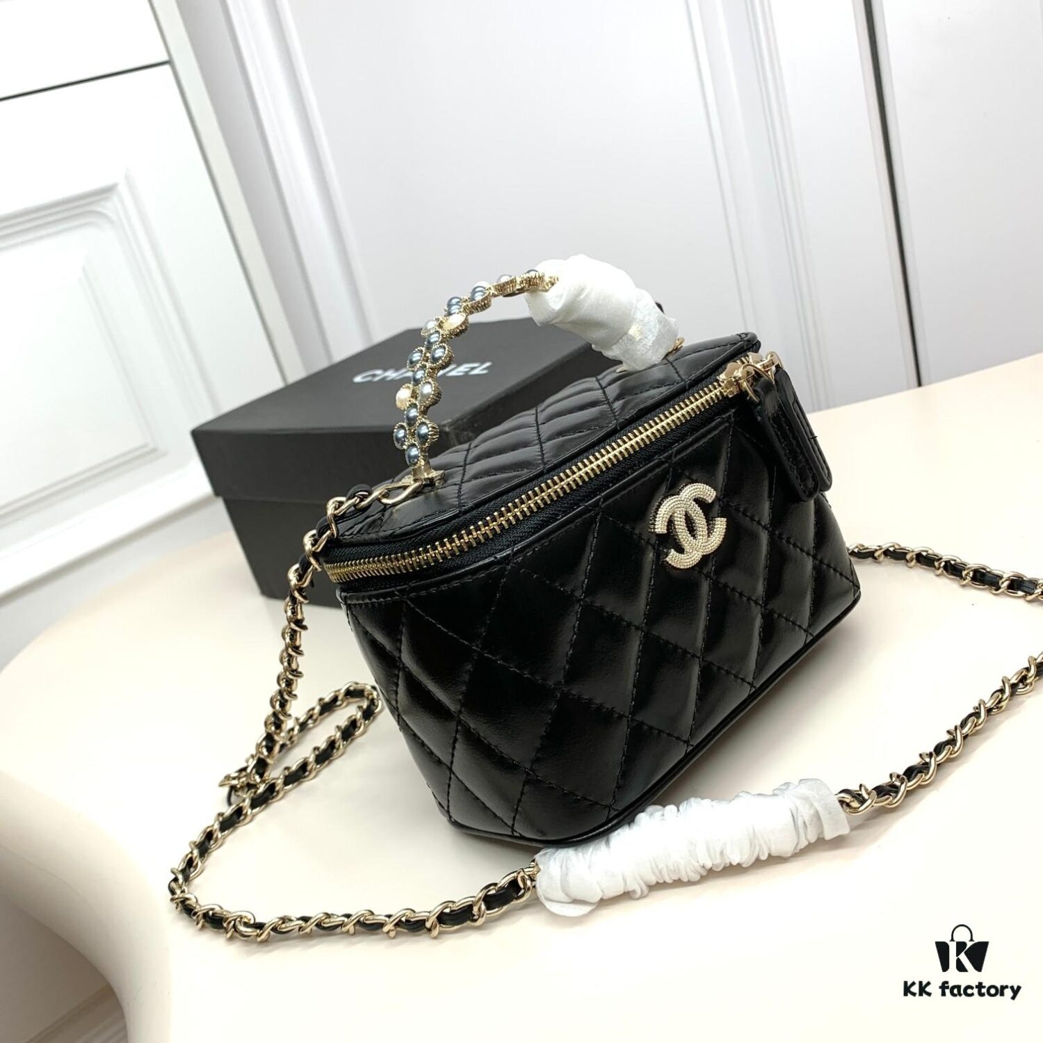 Chanel 24P Arrival! Stunning Pearl-Handled Bag in Black Oil-Waxed Leather