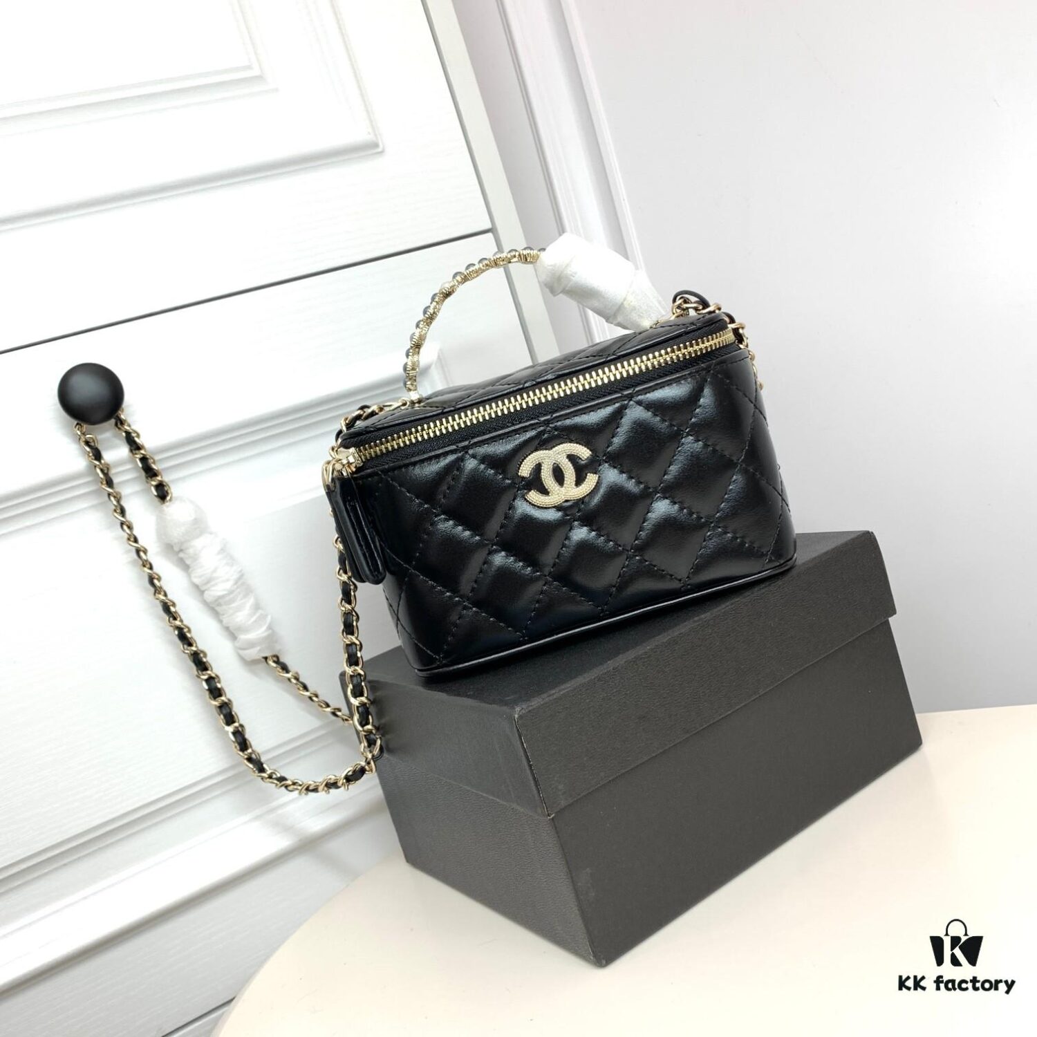 Chanel 24P Arrival! Stunning Pearl-Handled Bag in Black Oil-Waxed Leather