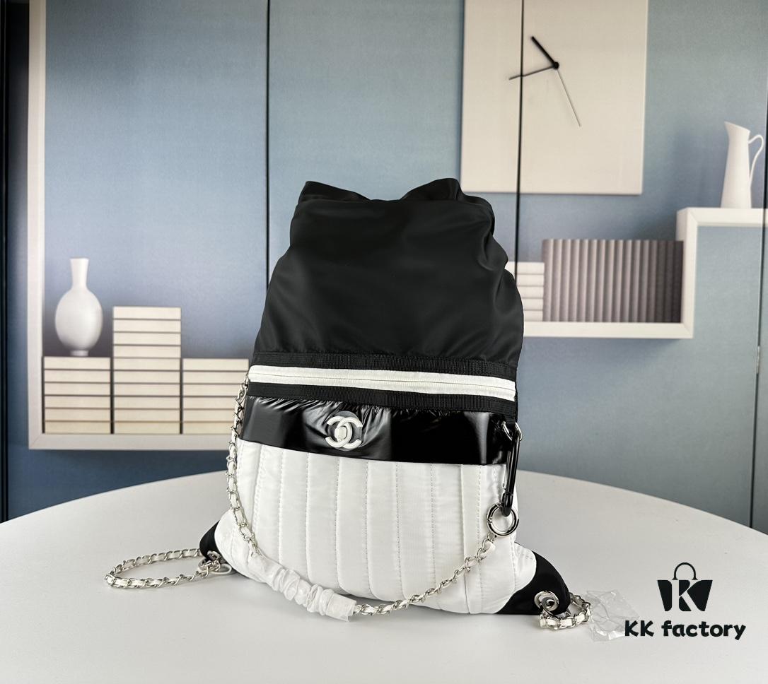 New Arrival! Jennie's Style Chanel Nylon Backpack in Black and White