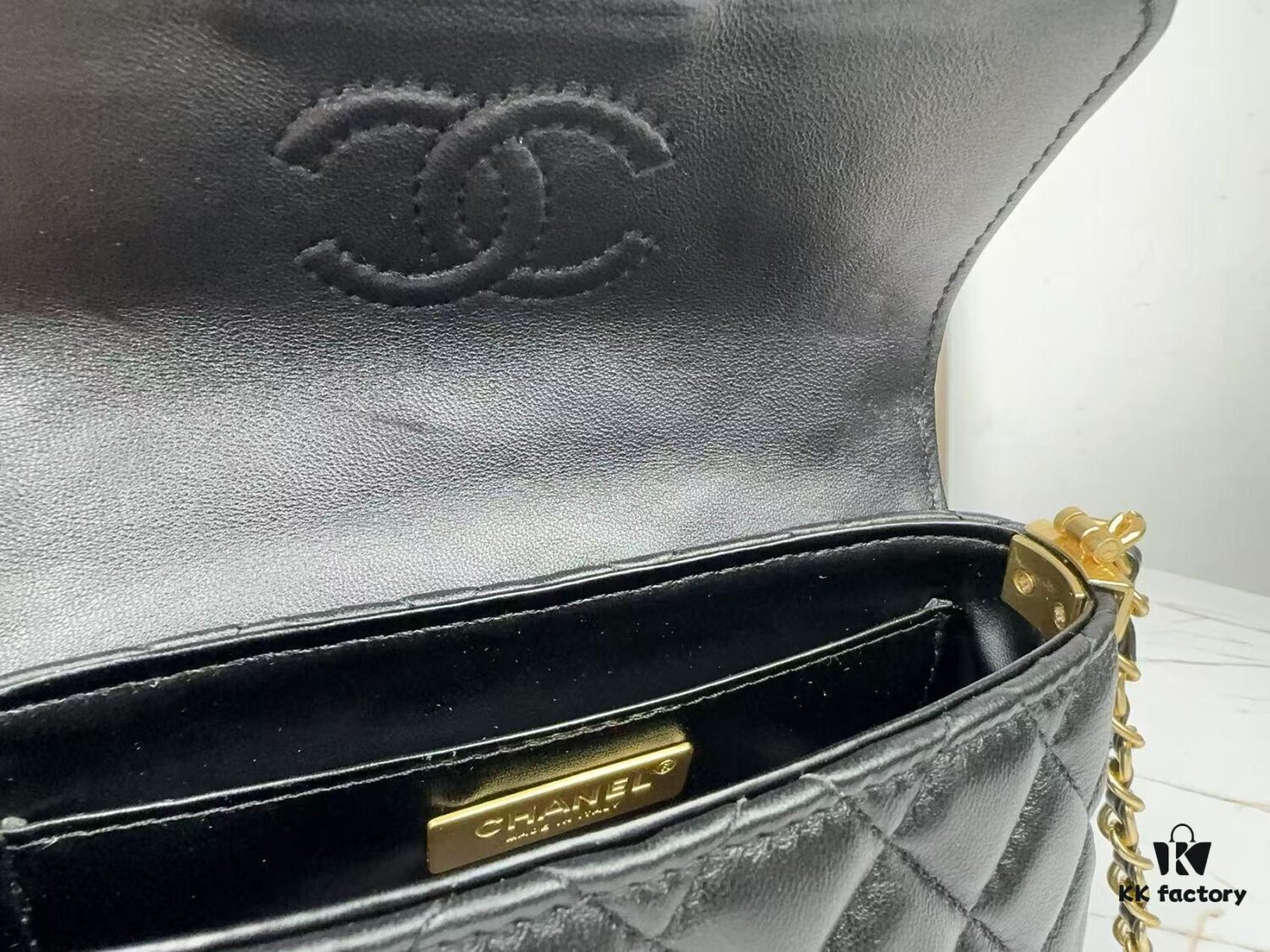 CHANEL 25P New Handle Top Handle Bag Mini in Black and Gold Lambskin