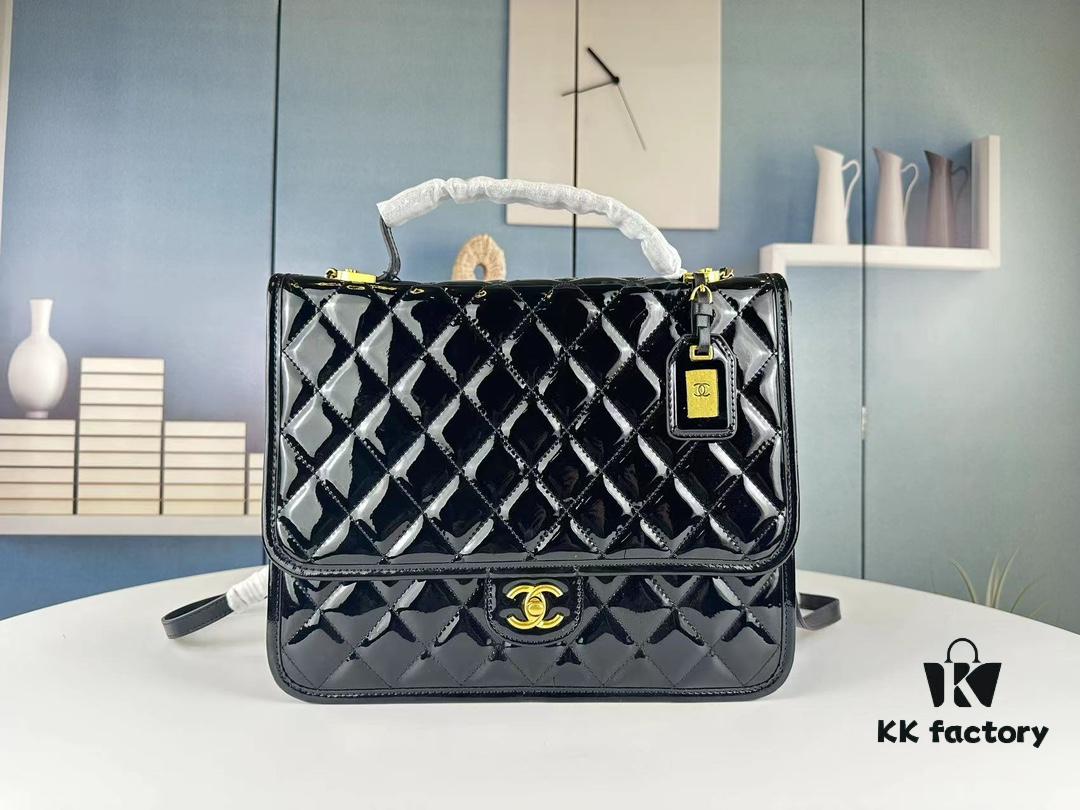New Arrival Chanel 22K Black Patent Leather Backpack