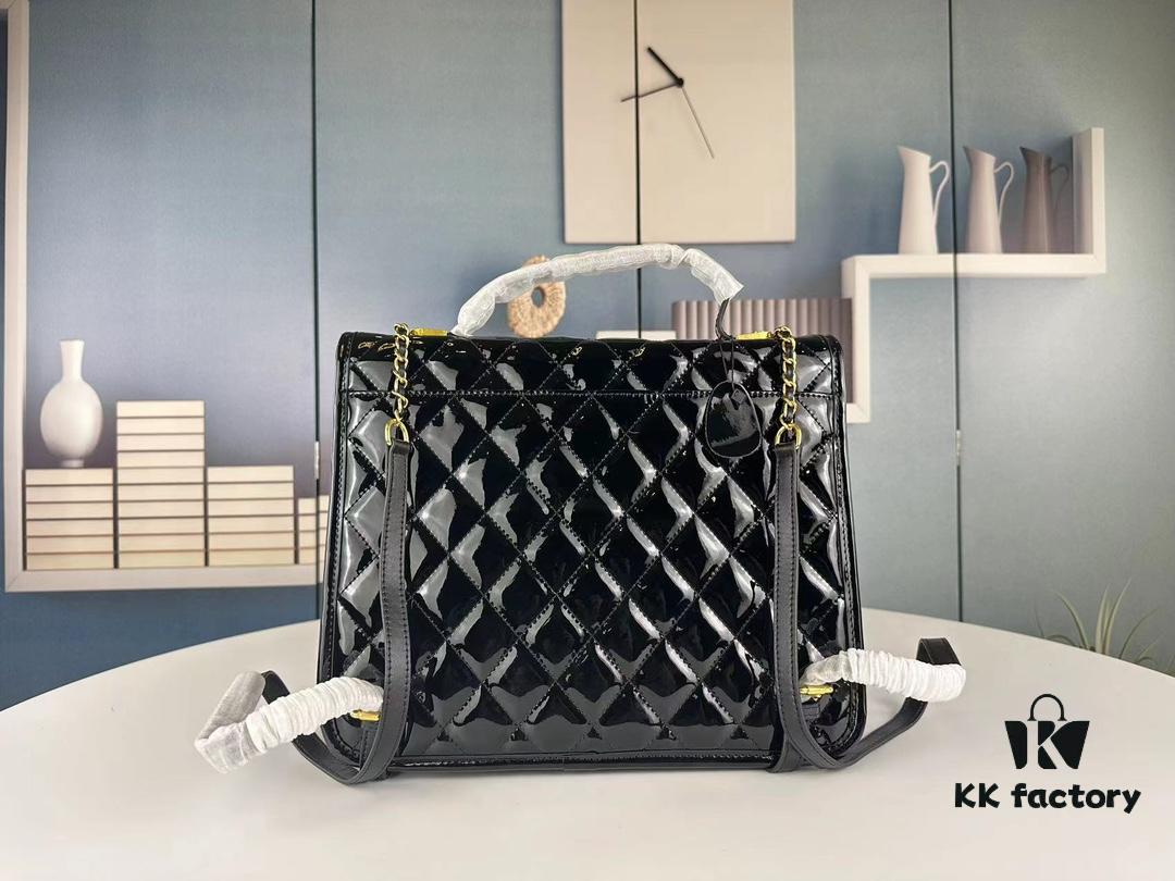 New Arrival Chanel 22K Black Patent Leather Backpack