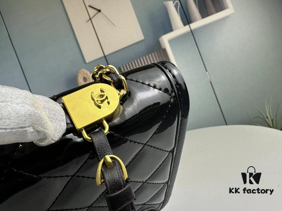 New Arrival Chanel 22K Black Patent Leather Backpack