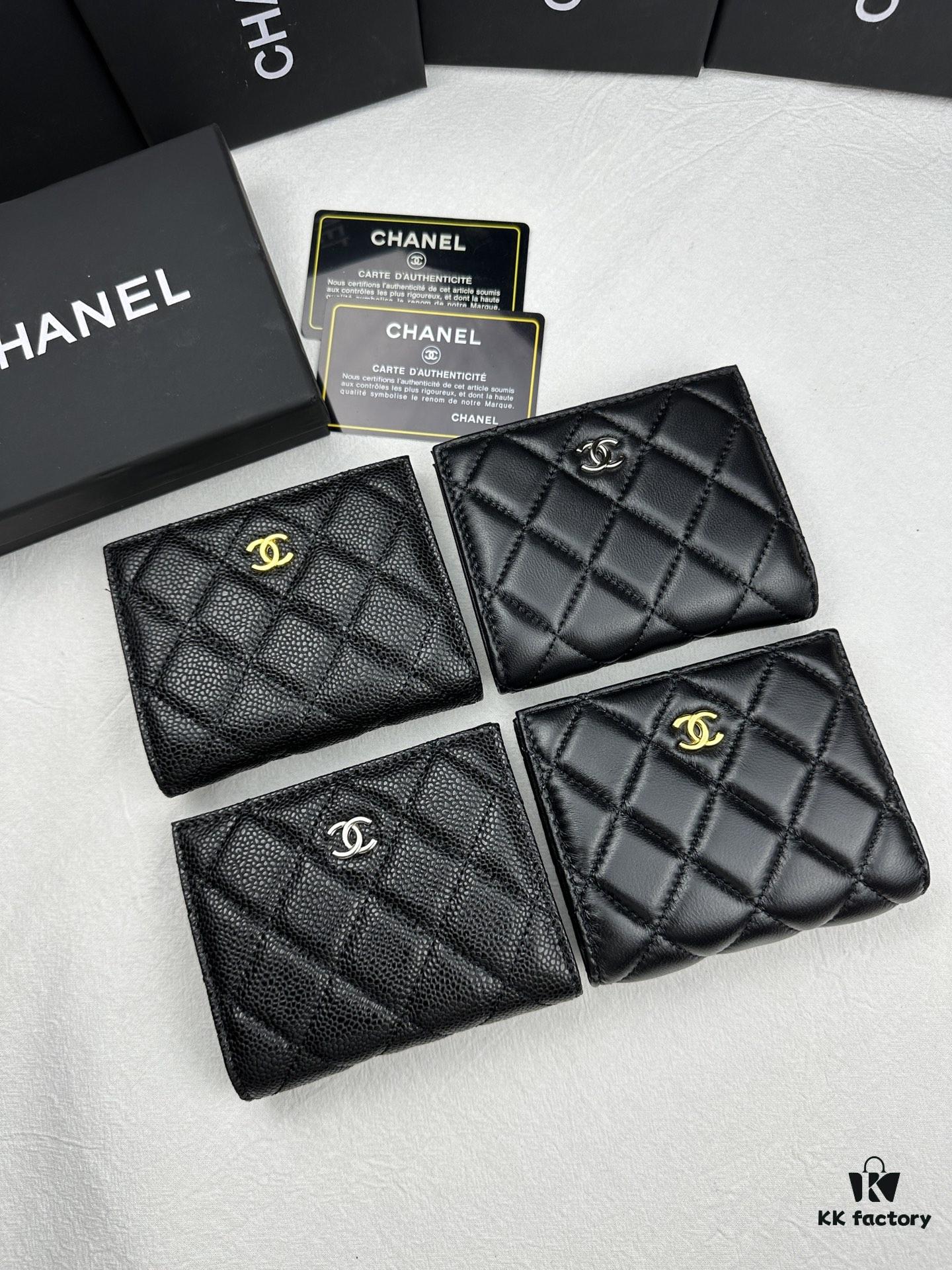Chanel Genuine Lambskin Card Holder - Cabinet Style, Exquisite Craftsmanship, High Quality, Model No. 6038 (Gold/Yin, Ball Gold/Ball Silver)