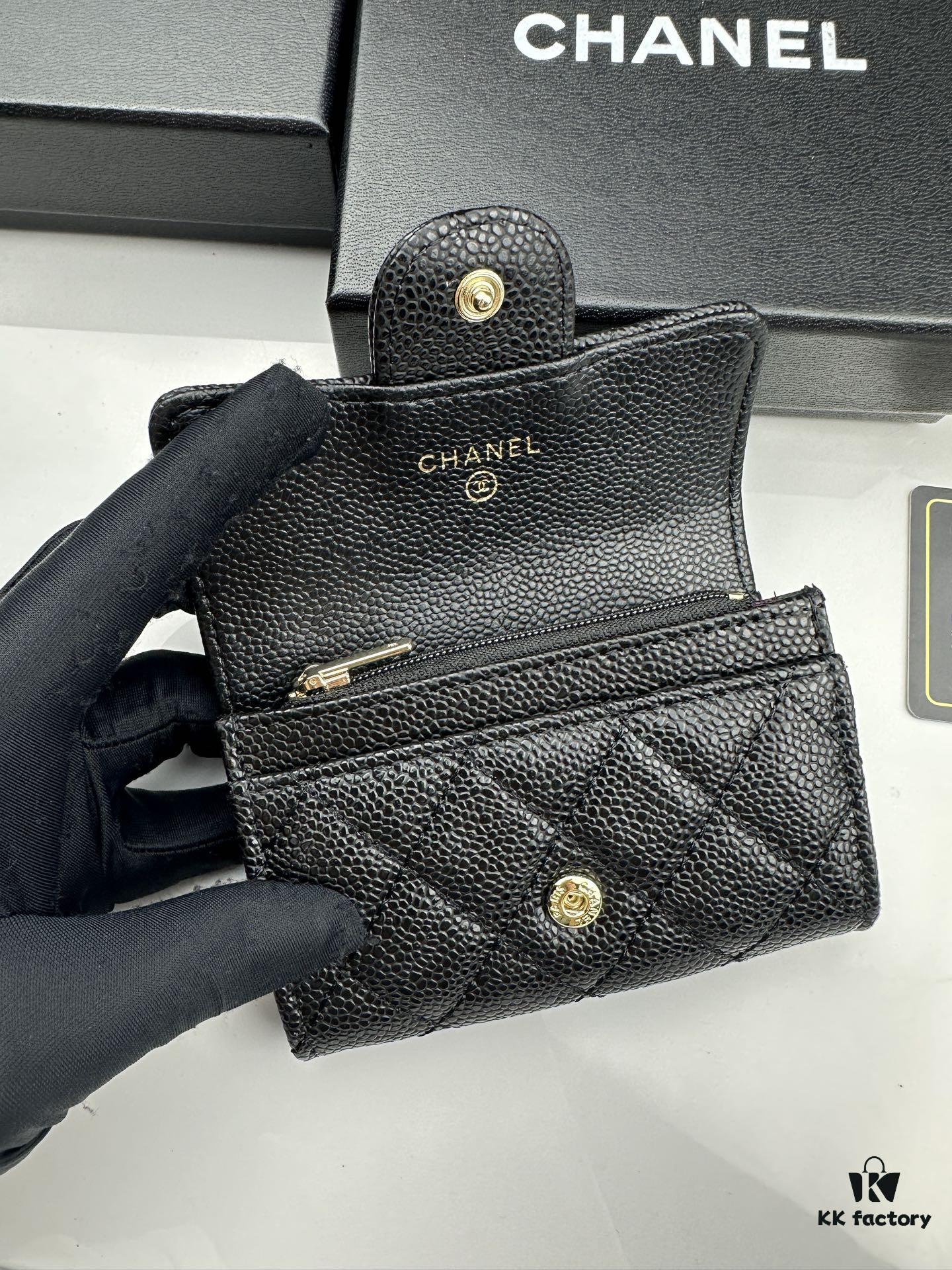 CHANEL Caviar Black/Gold 23K Classic Quilted Lambskin Wallet