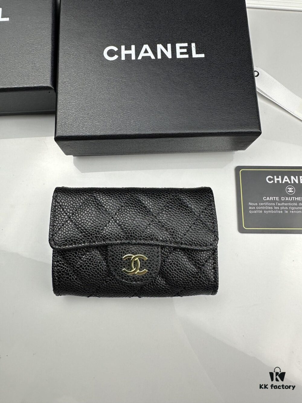 CHANEL Caviar Black/Gold 23K Classic Quilted Lambskin Wallet