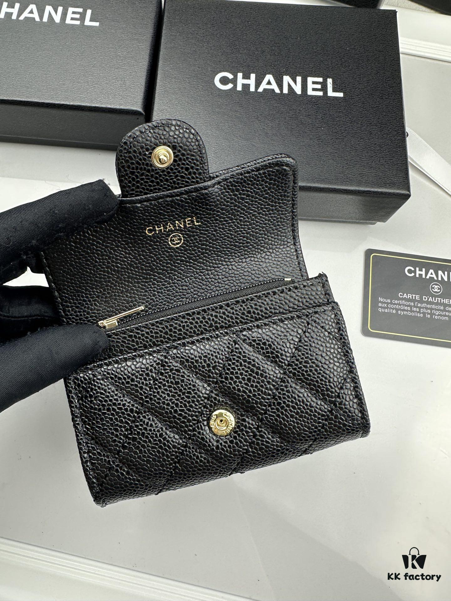 CHANEL Caviar Black/Gold 23K Classic Quilted Lambskin Wallet