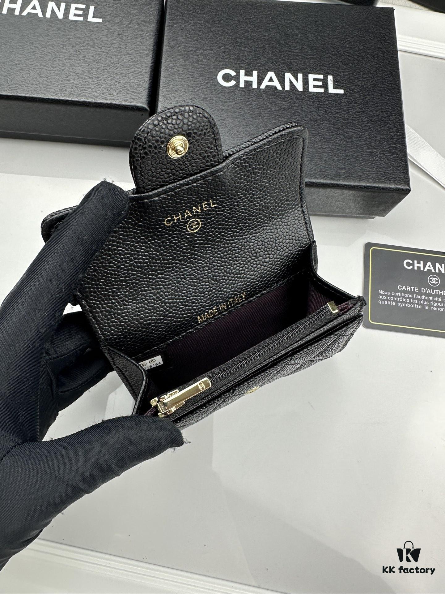 CHANEL Caviar Black/Gold 23K Classic Quilted Lambskin Wallet