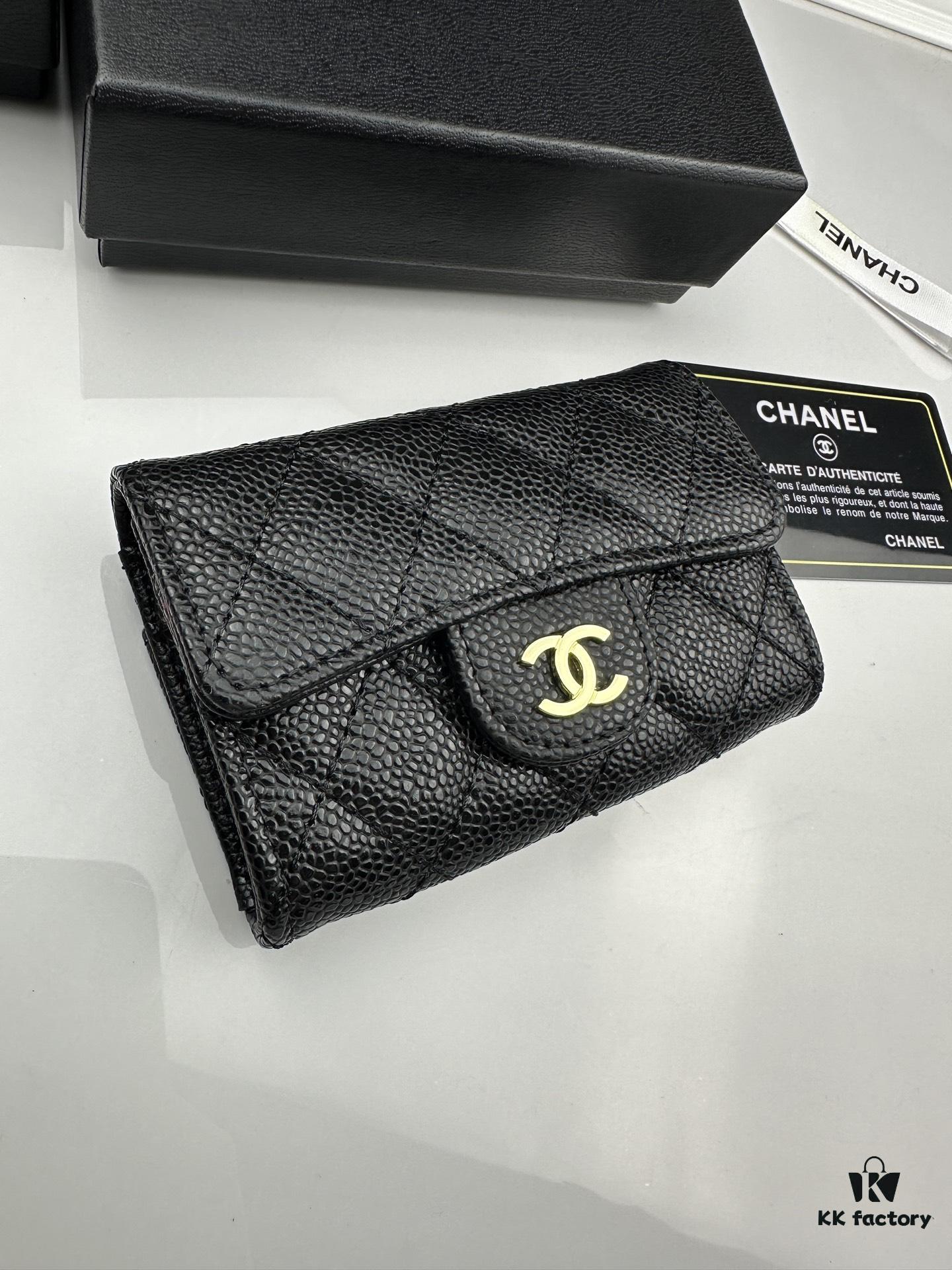CHANEL Caviar Black/Gold 23K Classic Quilted Lambskin Wallet