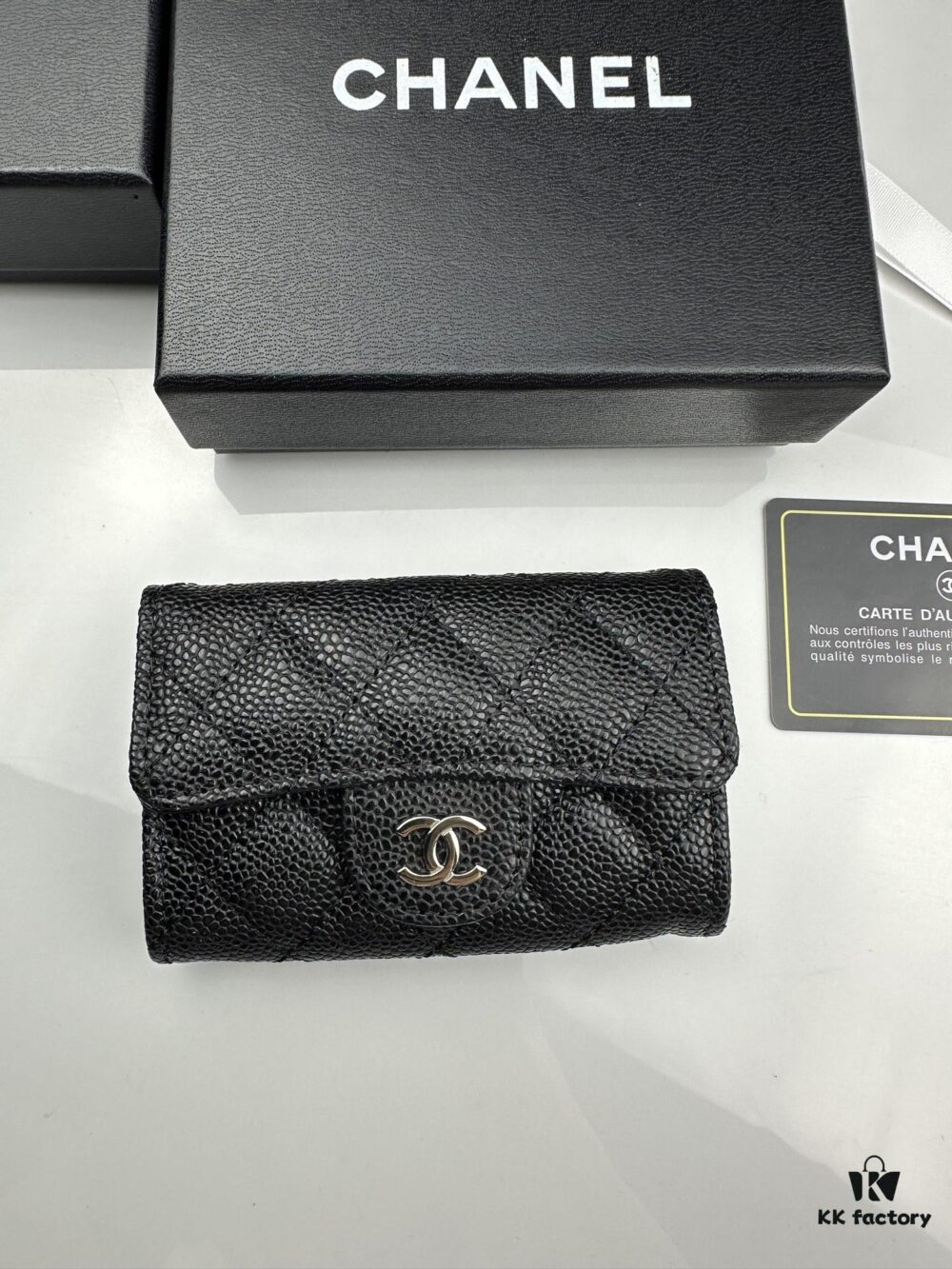 CHANEL Caviar Black/Gold 23K Classic Quilted Lambskin Wallet