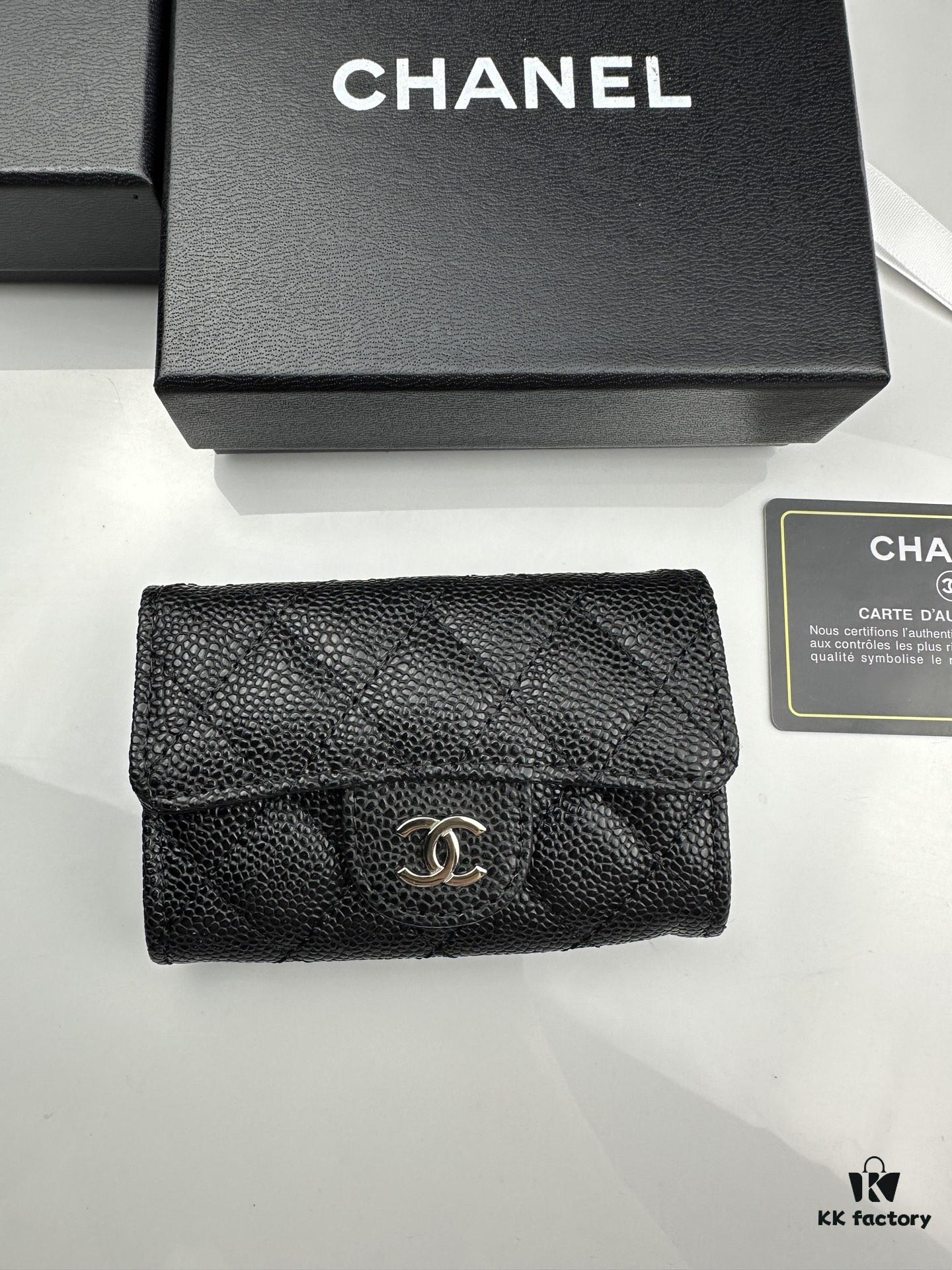 CHANEL Caviar Black/Gold 23K Classic Quilted Lambskin Wallet