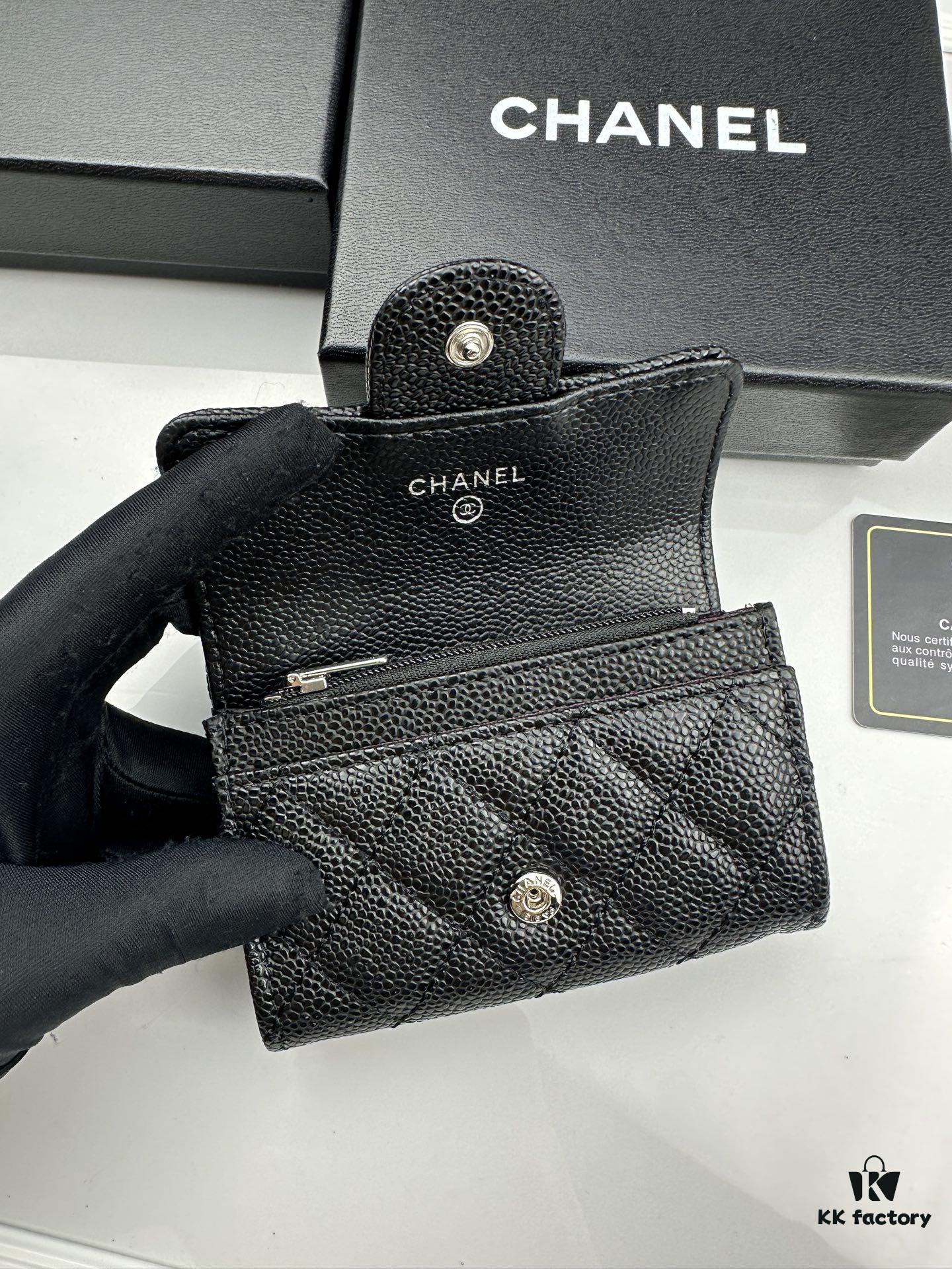 CHANEL Caviar Black/Gold 23K Classic Quilted Lambskin Wallet