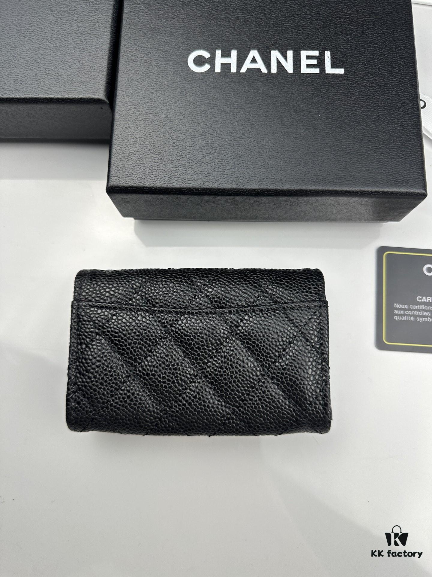 CHANEL Caviar Black/Gold 23K Classic Quilted Lambskin Wallet