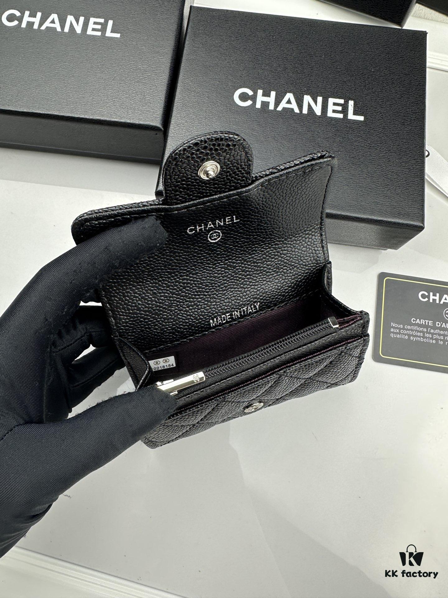 CHANEL Caviar Black/Gold 23K Classic Quilted Lambskin Wallet