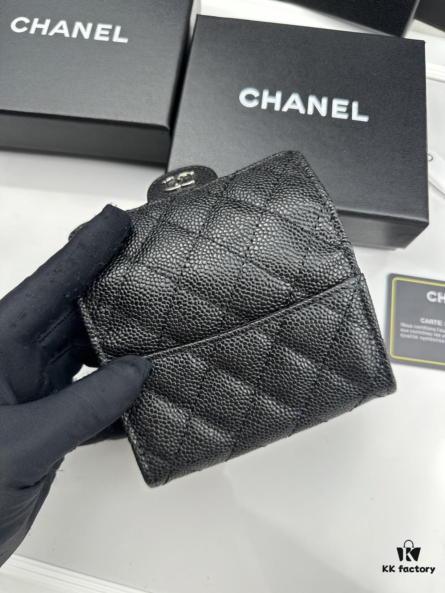 CHANEL Caviar Black/Gold 23K Classic Quilted Lambskin Wallet