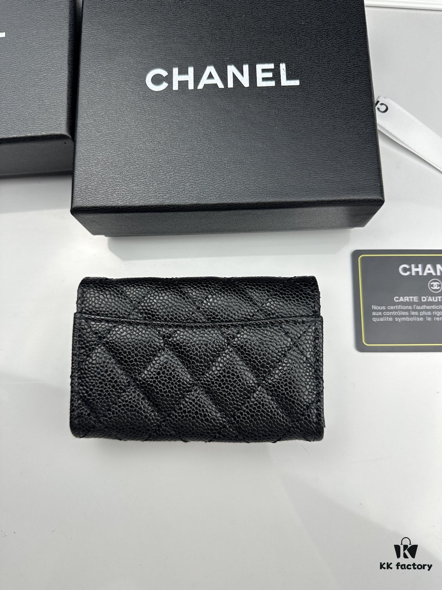 CHANEL Caviar Black/Gold 23K Classic Quilted Lambskin Wallet