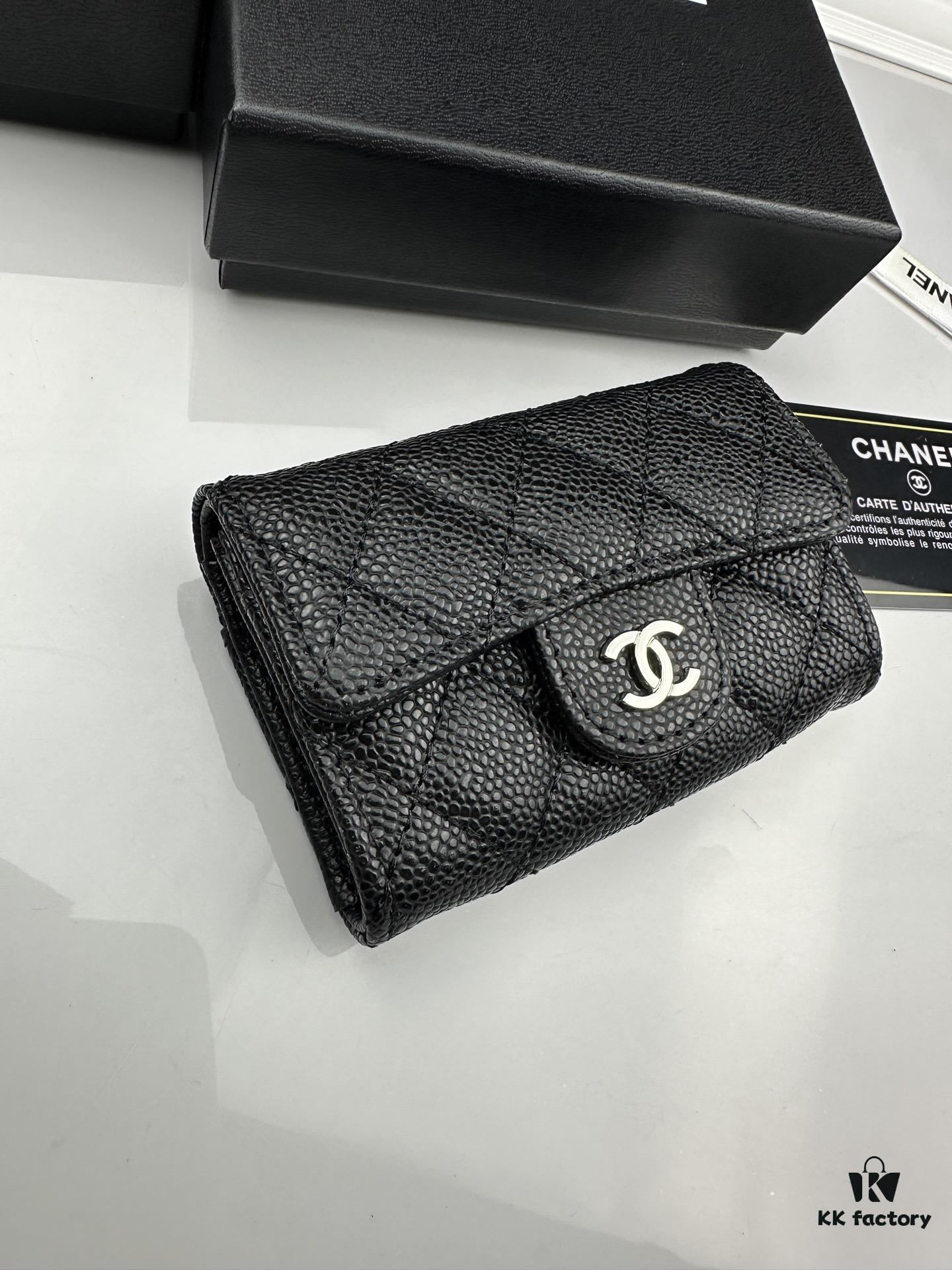 CHANEL Caviar Black/Gold 23K Classic Quilted Lambskin Wallet