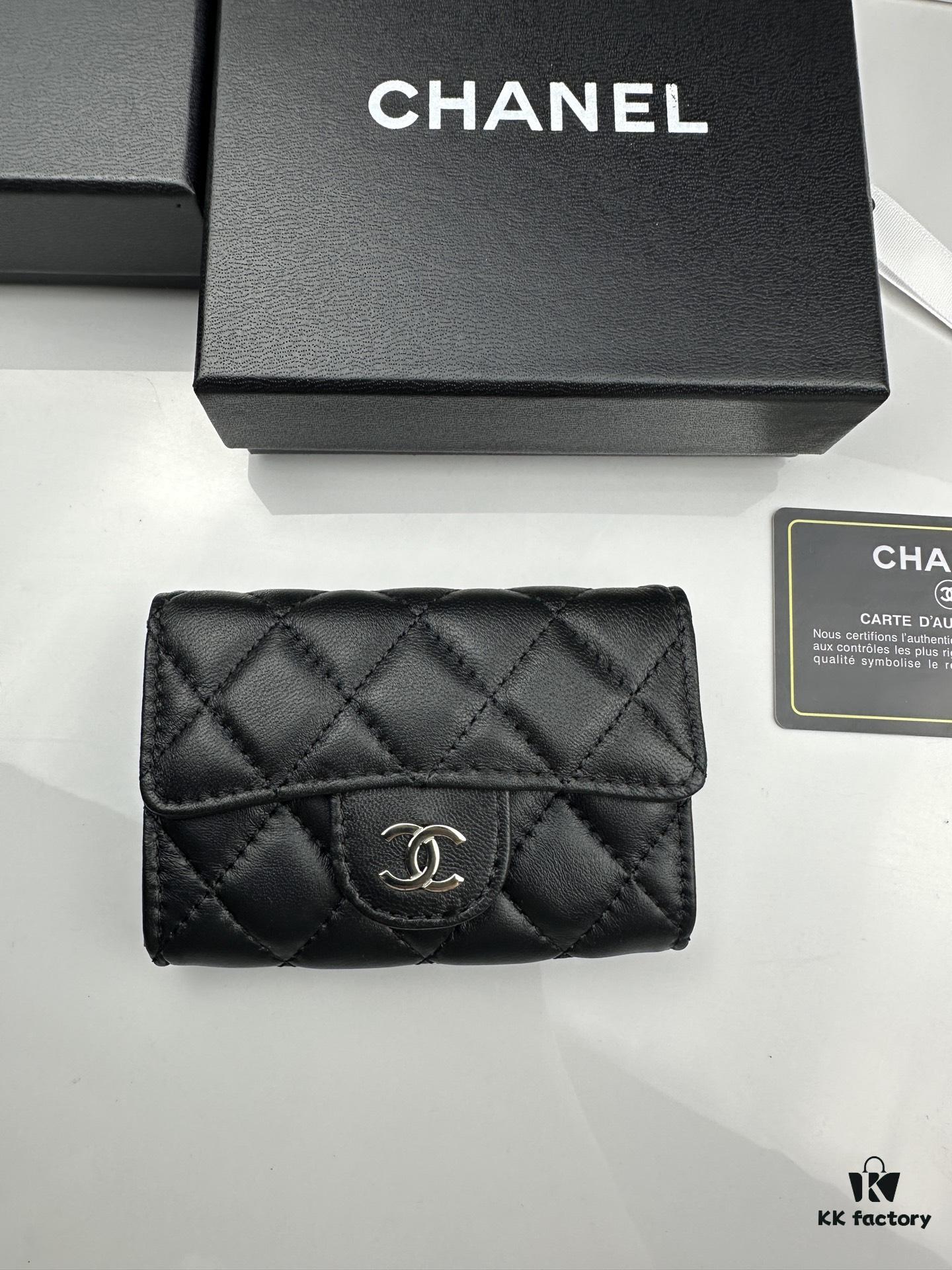 CHANEL Caviar Black / Gold 23K Classic Quilted Lambskin Wallet