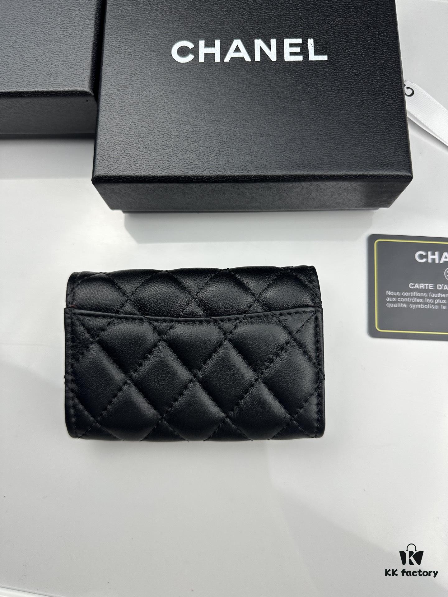 CHANEL Caviar Black / Gold 23K Classic Quilted Lambskin Wallet