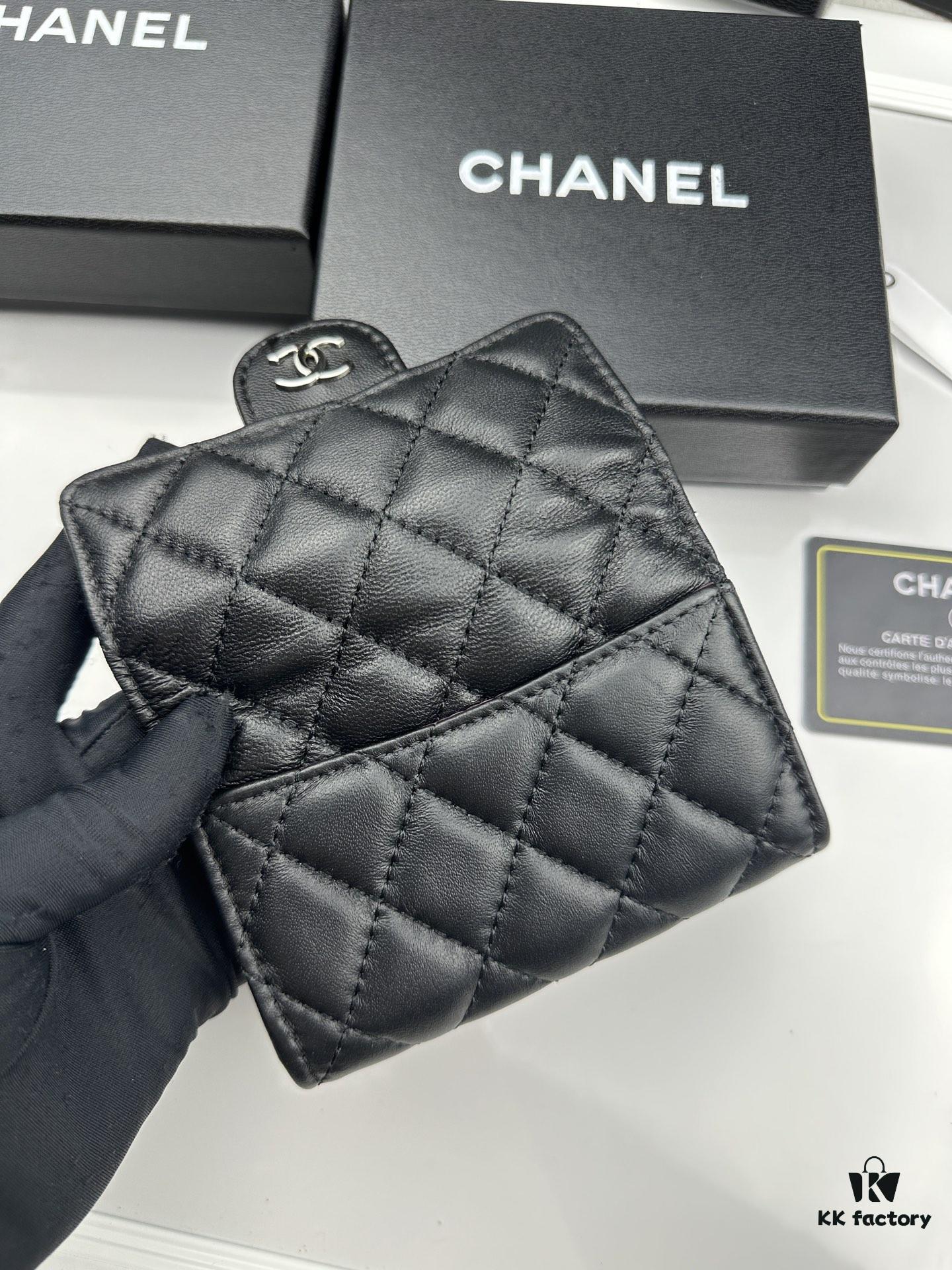 CHANEL Caviar Black / Gold 23K Classic Quilted Lambskin Wallet