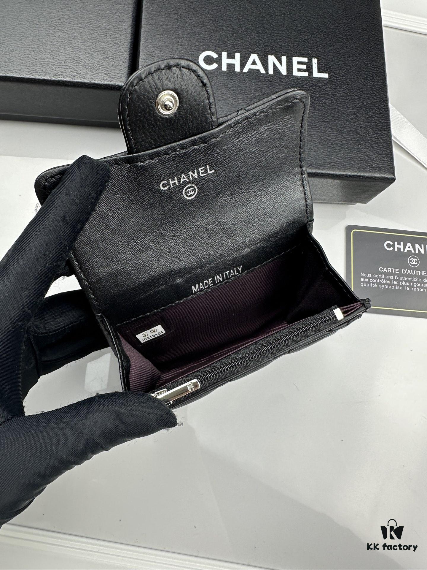 CHANEL Caviar Black / Gold 23K Classic Quilted Lambskin Wallet