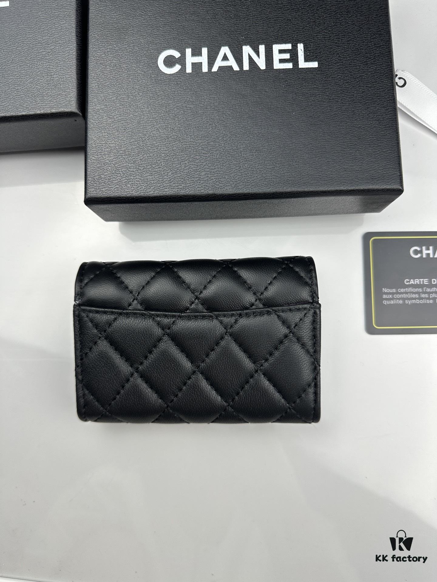 CHANEL Caviar Black / Gold 23K Classic Quilted Lambskin Wallet - New Arrival CF Mini Card Holder