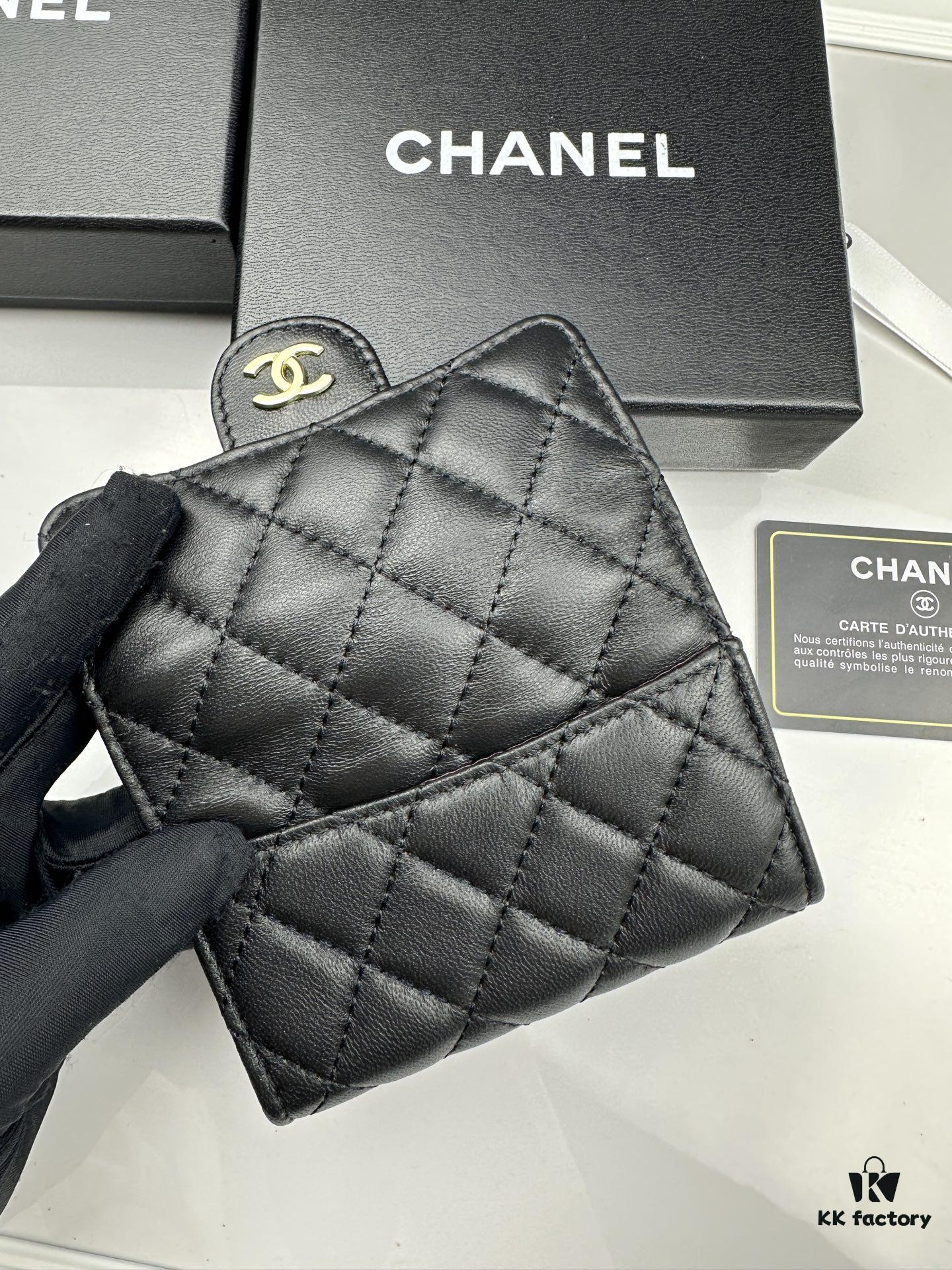 CHANEL Caviar Black / Gold 23K Classic Quilted Lambskin Wallet - New Arrival CF Mini Card Holder
