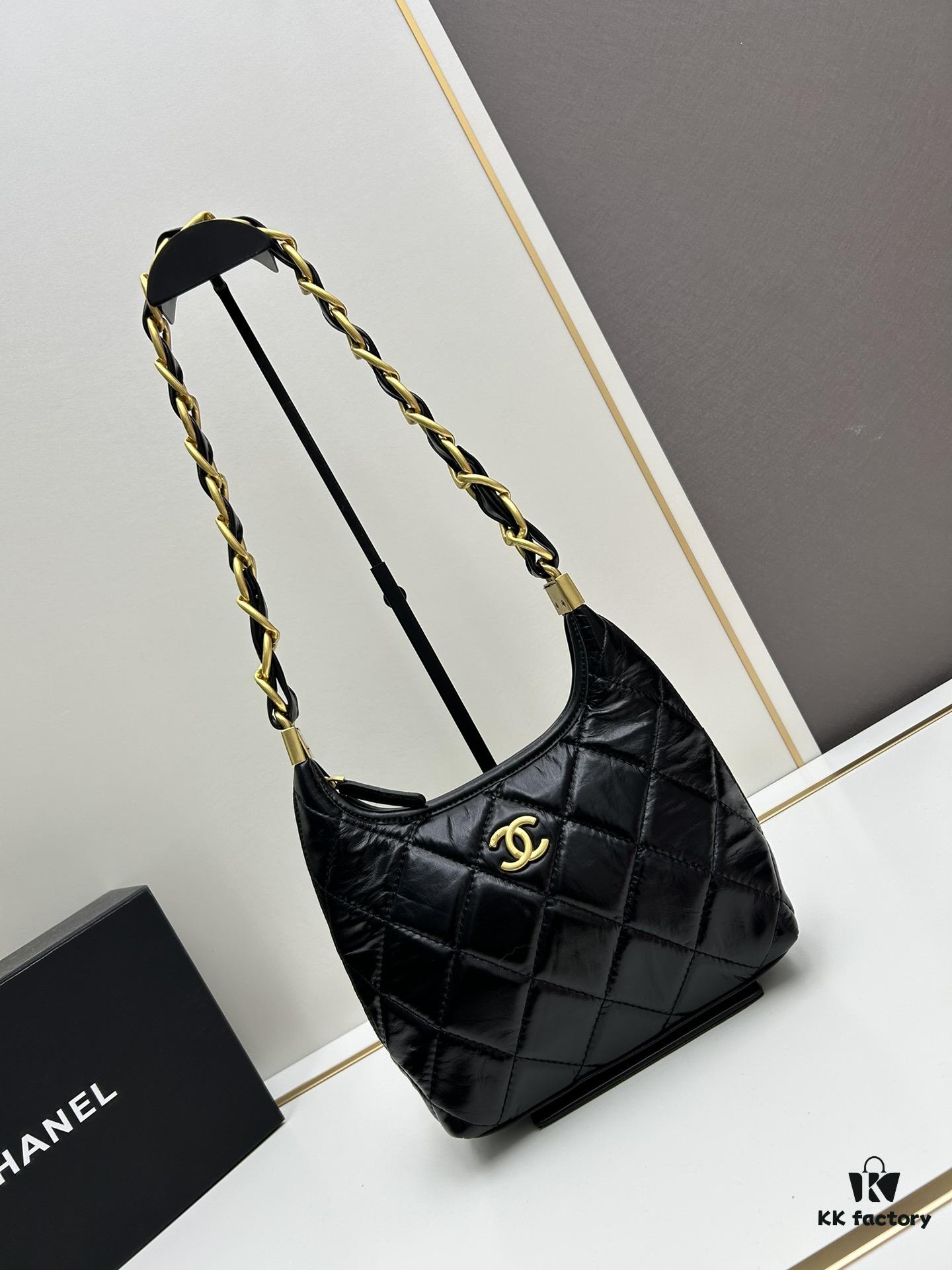 Chanel 24A Small Hobo Bag in Lambskin Oil-Waxed Leather