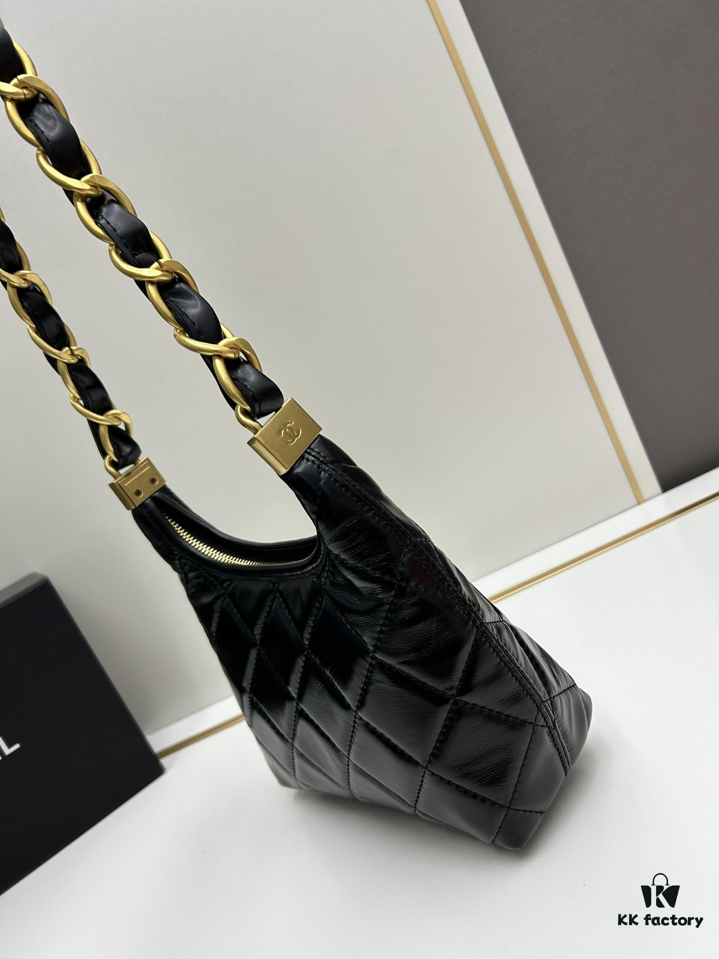 Chanel 24A Small Hobo Bag in Lambskin Oil-Waxed Leather