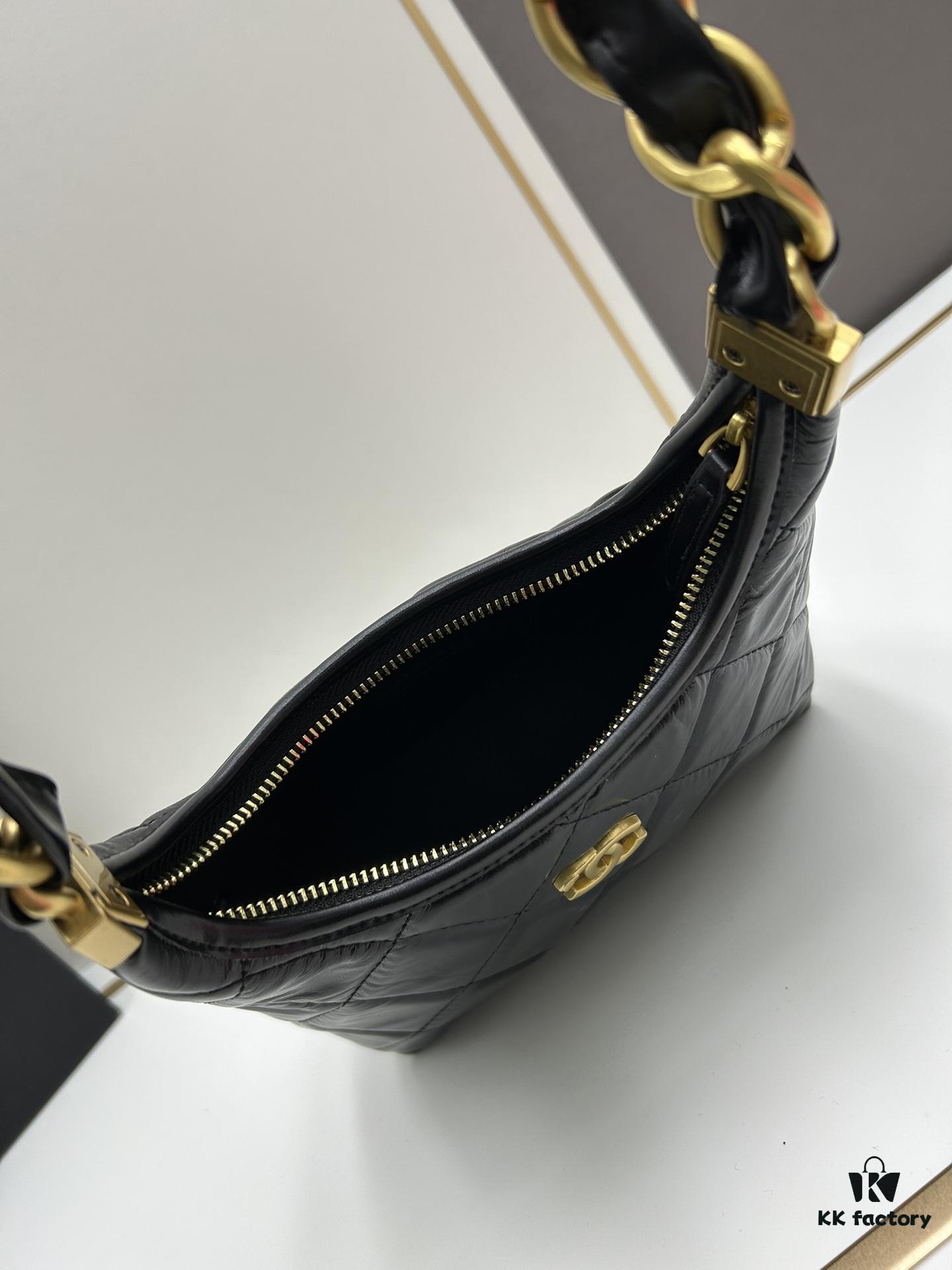 Chanel 24A Small Hobo Bag in Lambskin Oil-Waxed Leather